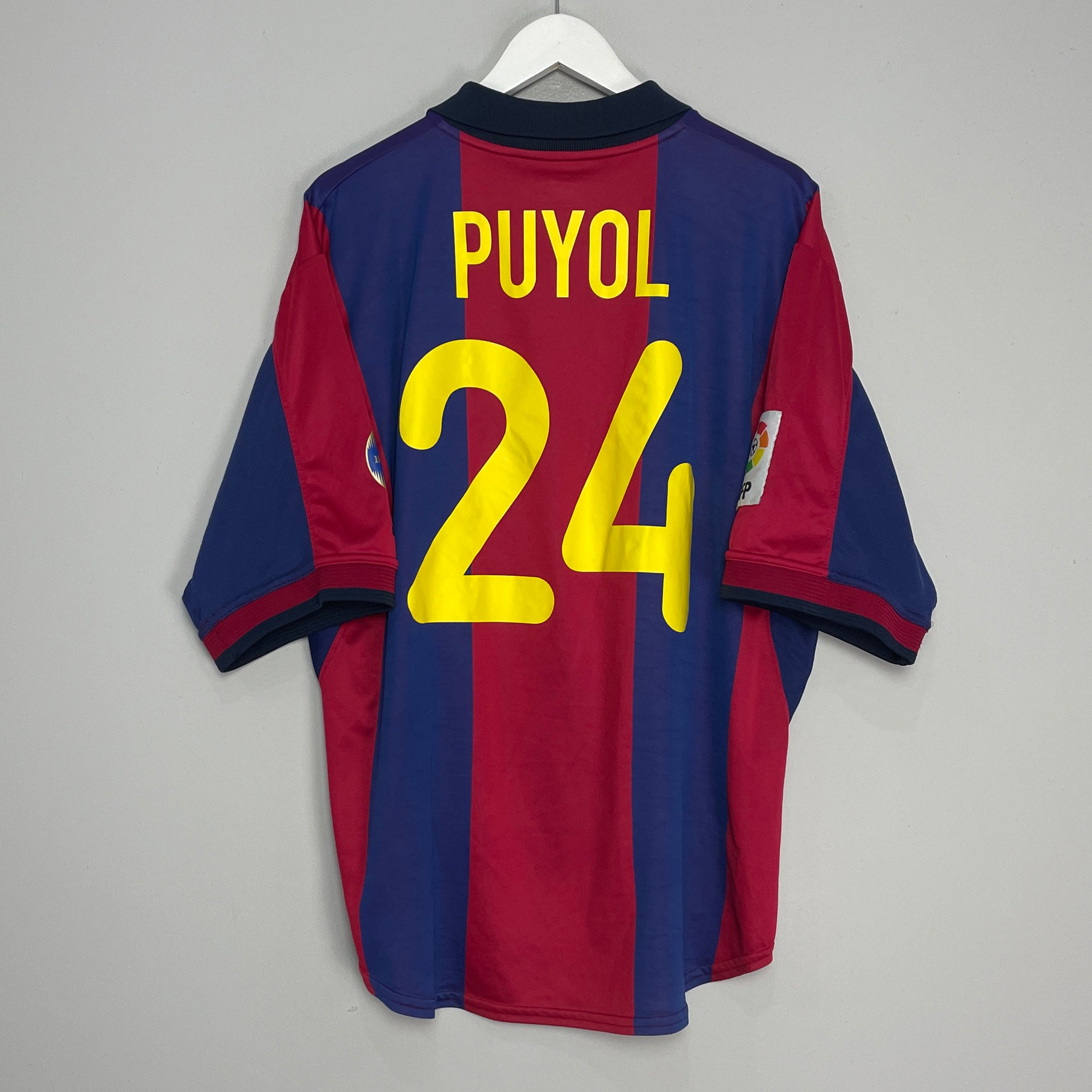 Shop 2000/01 BARCELONA PUYOL #24 HOME SHIRT (XL) NIKE, classic football shirts, vintage football shirts & retro soccer jerseys at Cult Kits