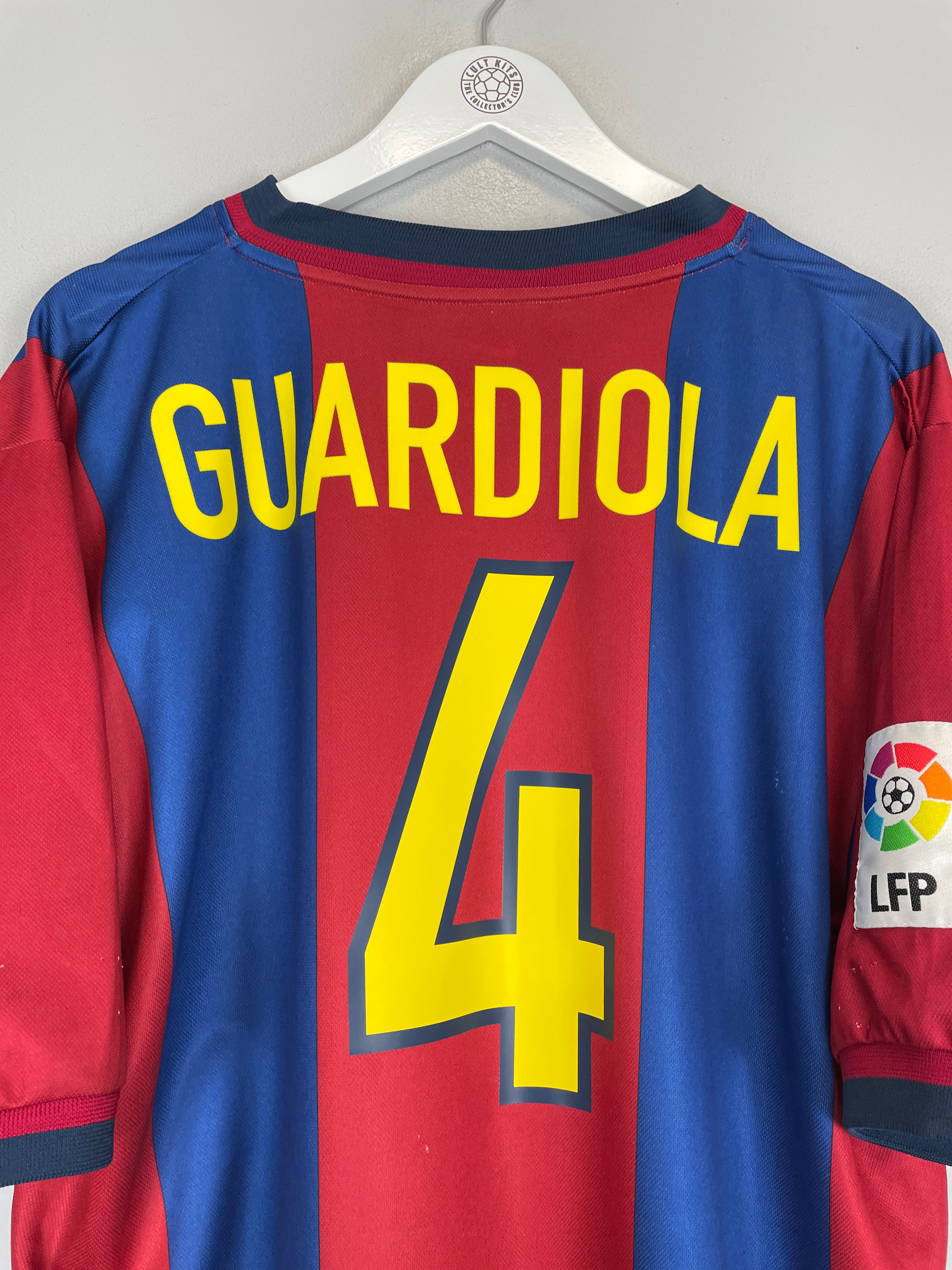 Shop 1998/00 BARCELONA GUARDIOLA #4 HOME SHIRT (XL) NIKE, classic football shirts, vintage football shirts & retro soccer jerseys at Cult Kits