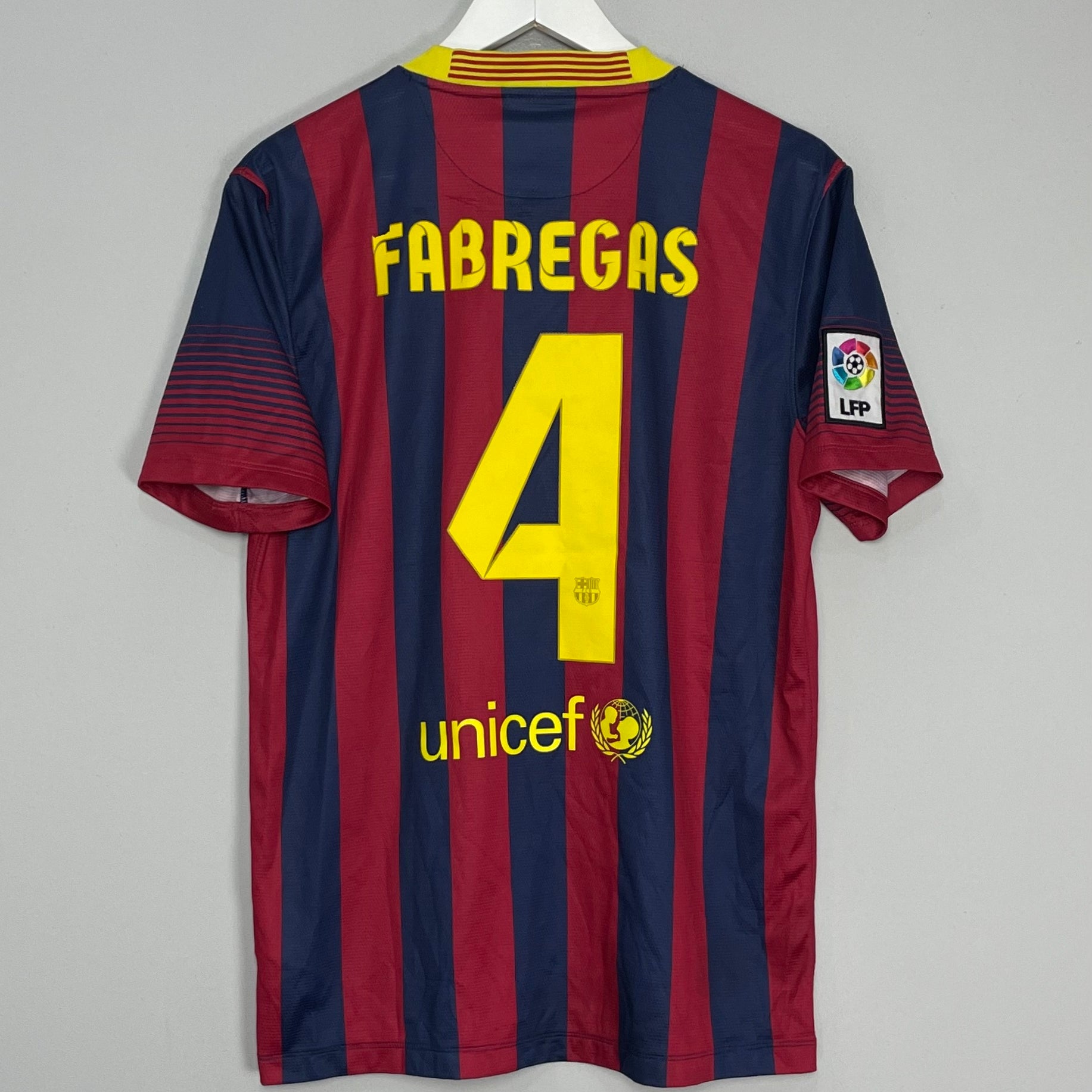 Shop 2013/14 BARCELONA FABREGAS #4 HOME SHIRT (M) NIKE, classic football shirts, vintage football shirts & retro soccer jerseys at Cult Kits