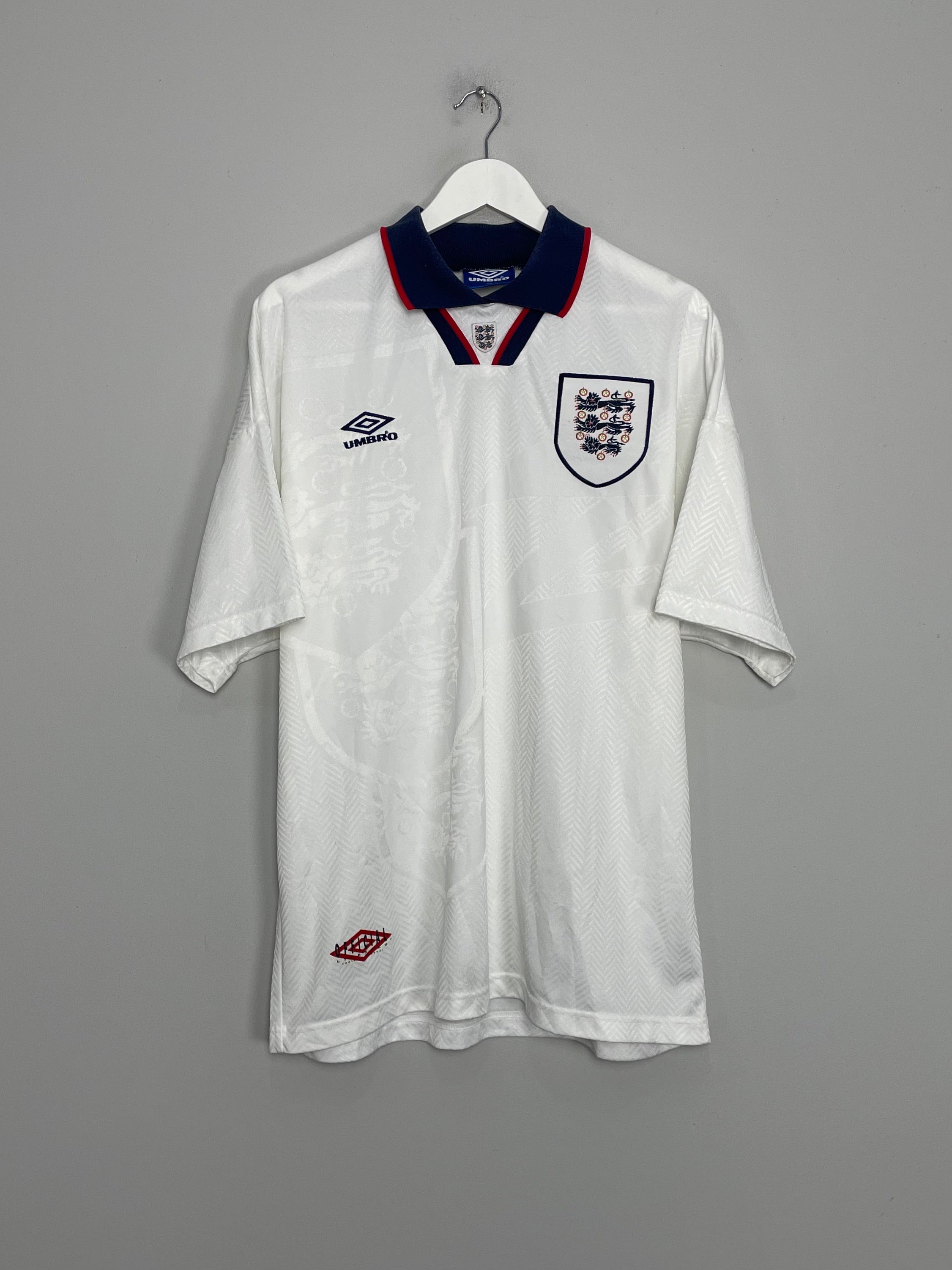 Shop 1993/95 ENGLAND HOME SHIRT (XL) UMBRO, classic football shirts, vintage football shirts & retro soccer jerseys at Cult Kits