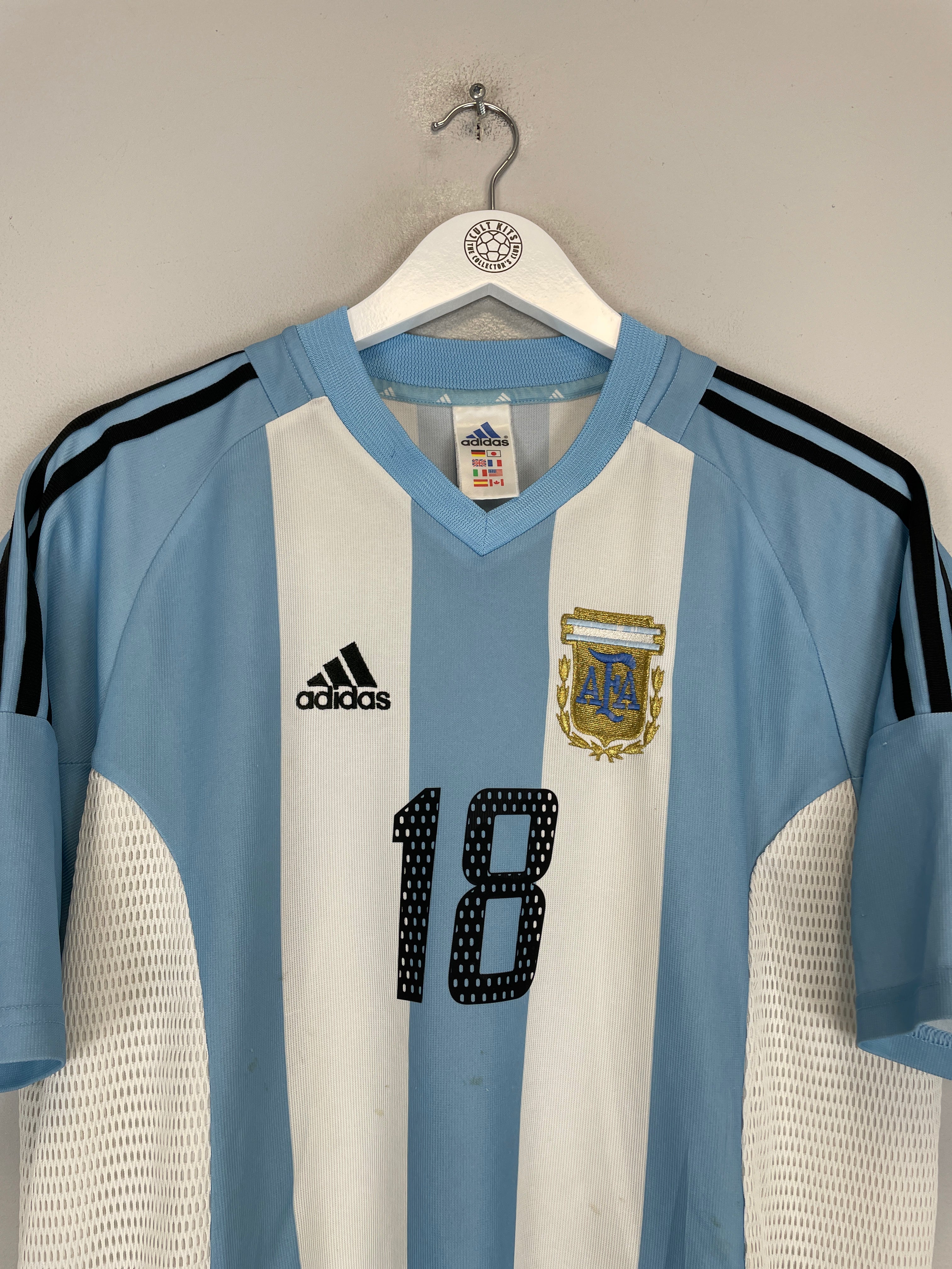 Shop 2002/04 ARGENTINA KILY #18 HOME SHIRT (L) ADIDAS, classic football shirts, vintage football shirts & retro soccer jerseys at Cult Kits