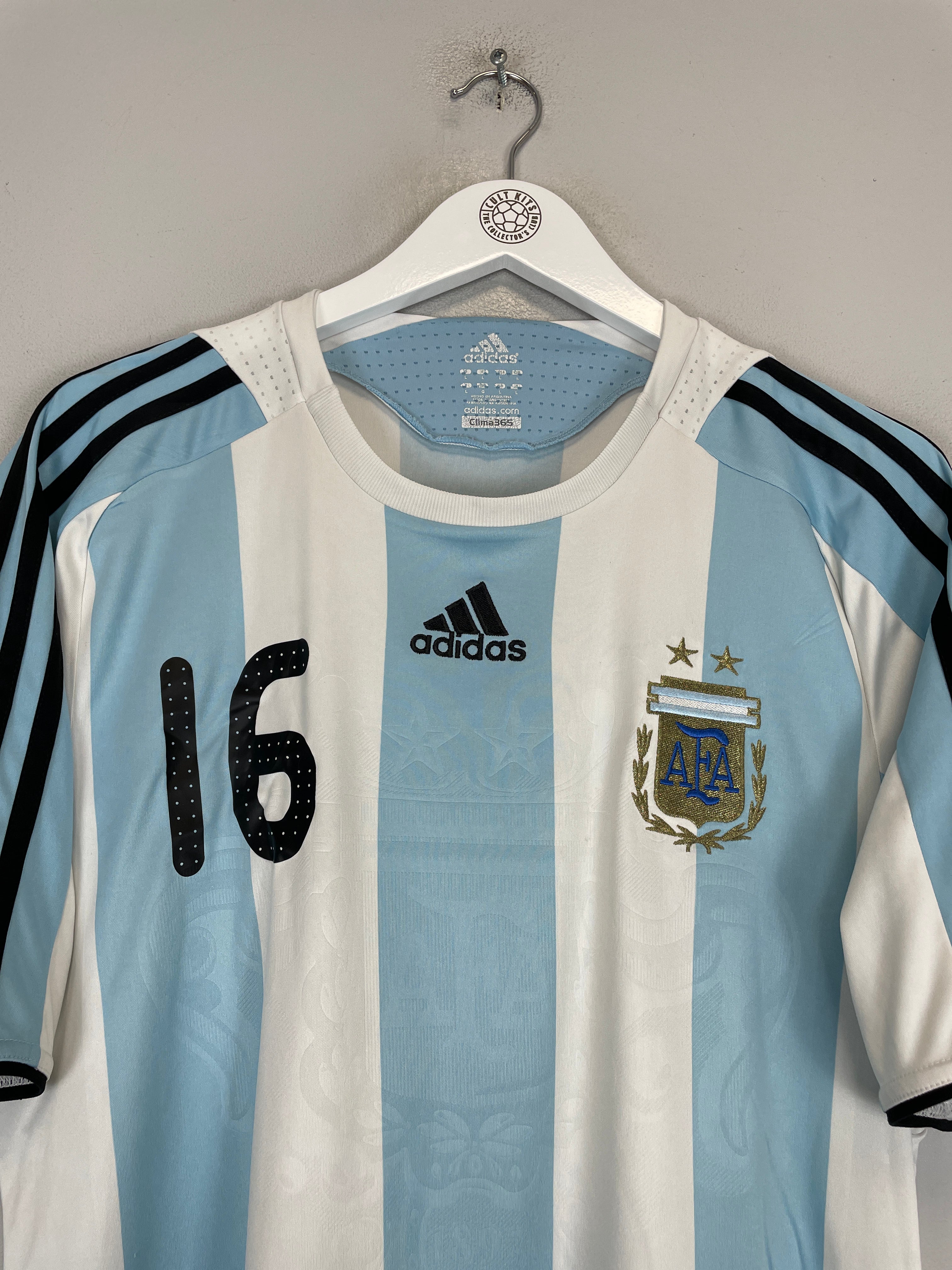 Shop 2008/09 ARGENTINA KUN AGUERO #16 HOME SHIRT (L) ADIDAS, classic football shirts, vintage football shirts & retro soccer jerseys at Cult Kits