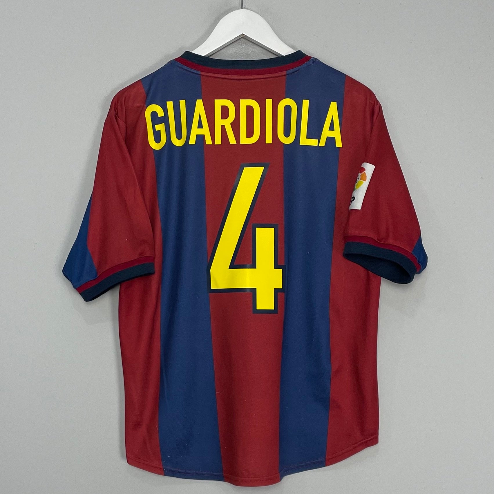 Shop 1998/00 BARCELONA GUARDIOLA #4 HOME SHIRT (M) NIKE, classic football shirts, vintage football shirts & retro soccer jerseys at Cult Kits