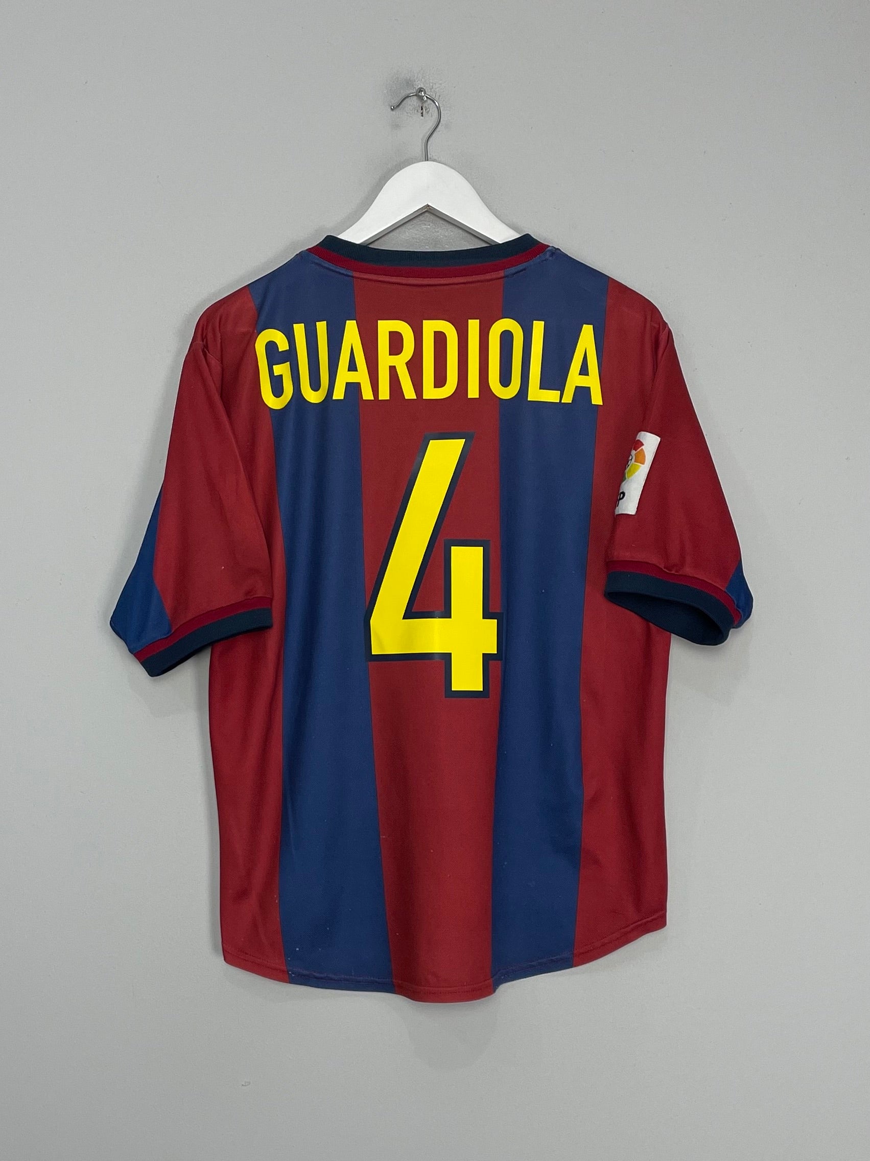 Shop 1998/00 BARCELONA GUARDIOLA #4 HOME SHIRT (M) NIKE, classic football shirts, vintage football shirts & retro soccer jerseys at Cult Kits
