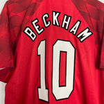 Shop 1996/97 MANCHESTER UNITED BECKHAM #10 HOME SHIRT (XL) UMBRO, classic football shirts, vintage football shirts & retro soccer jerseys at Cult Kits