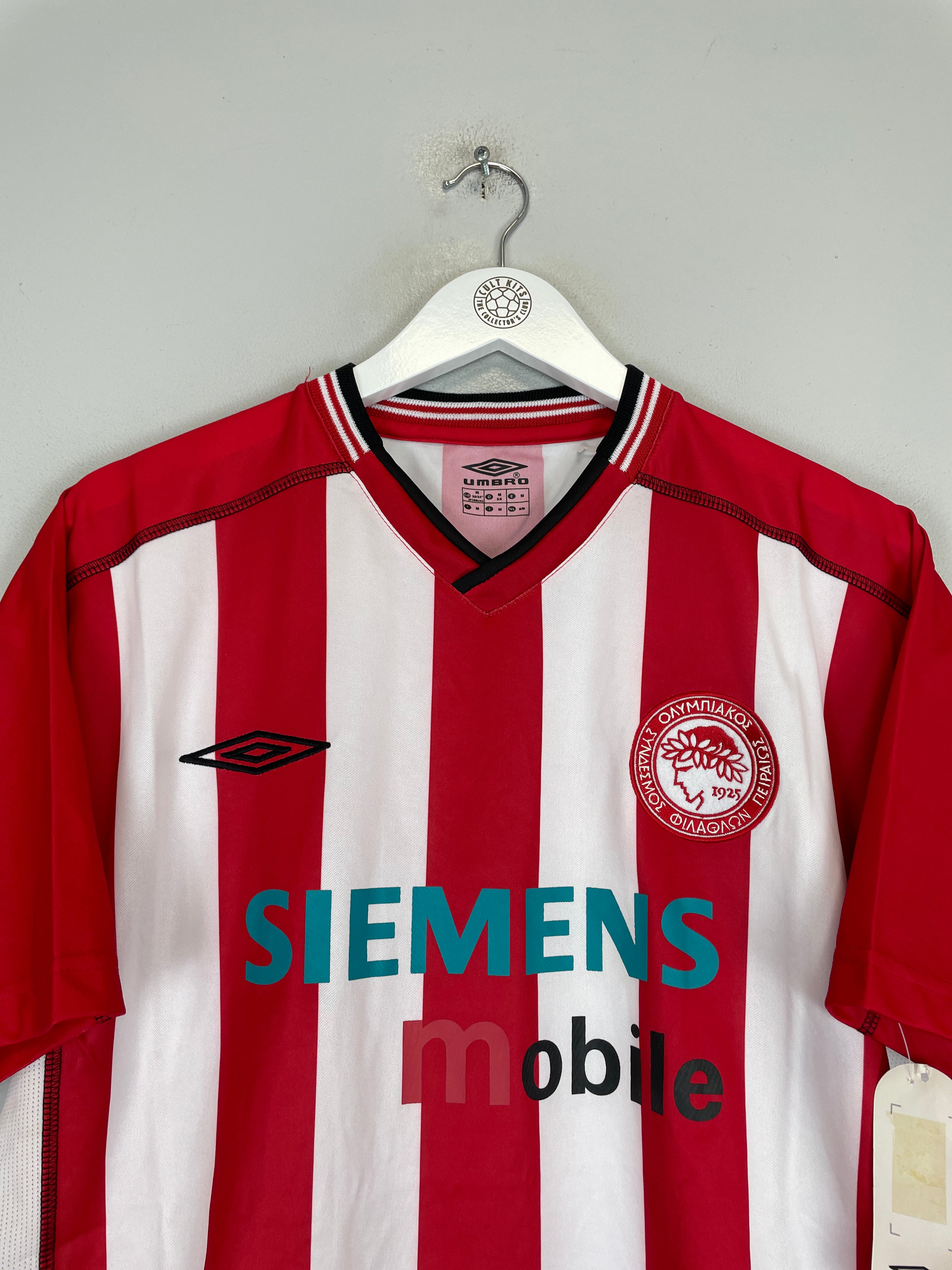 Shop 2002/03 OLYMPIAKOS *BNWT* HOME SHIRT (M) UMBRO, classic football shirts, vintage football shirts & retro soccer jerseys at Cult Kits