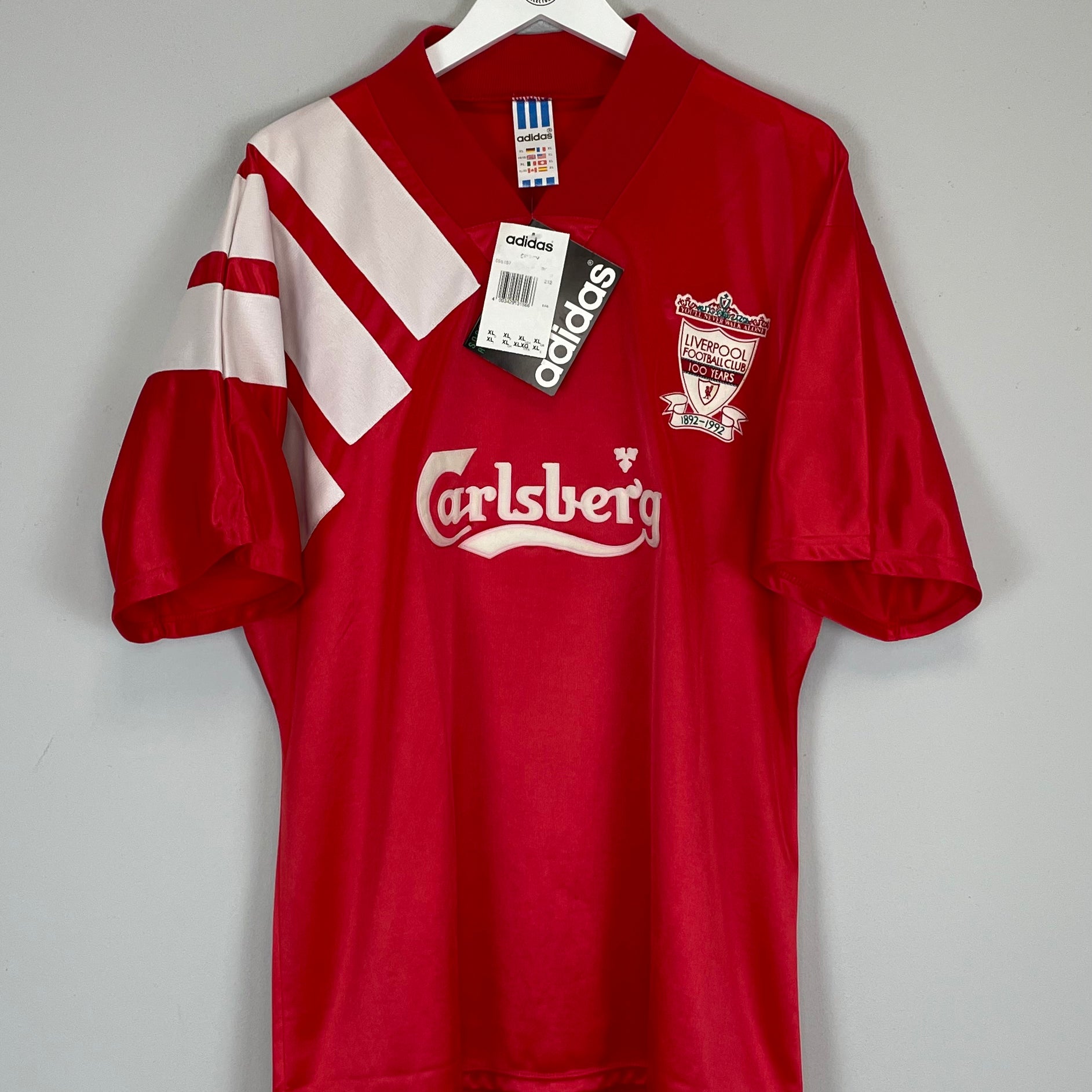 Shop 1992/93 LIVERPOOL *BNWT* CENTENARY HOME SHIRT (XL) ADIDAS, classic football shirts, vintage football shirts & retro soccer jerseys at Cult Kits