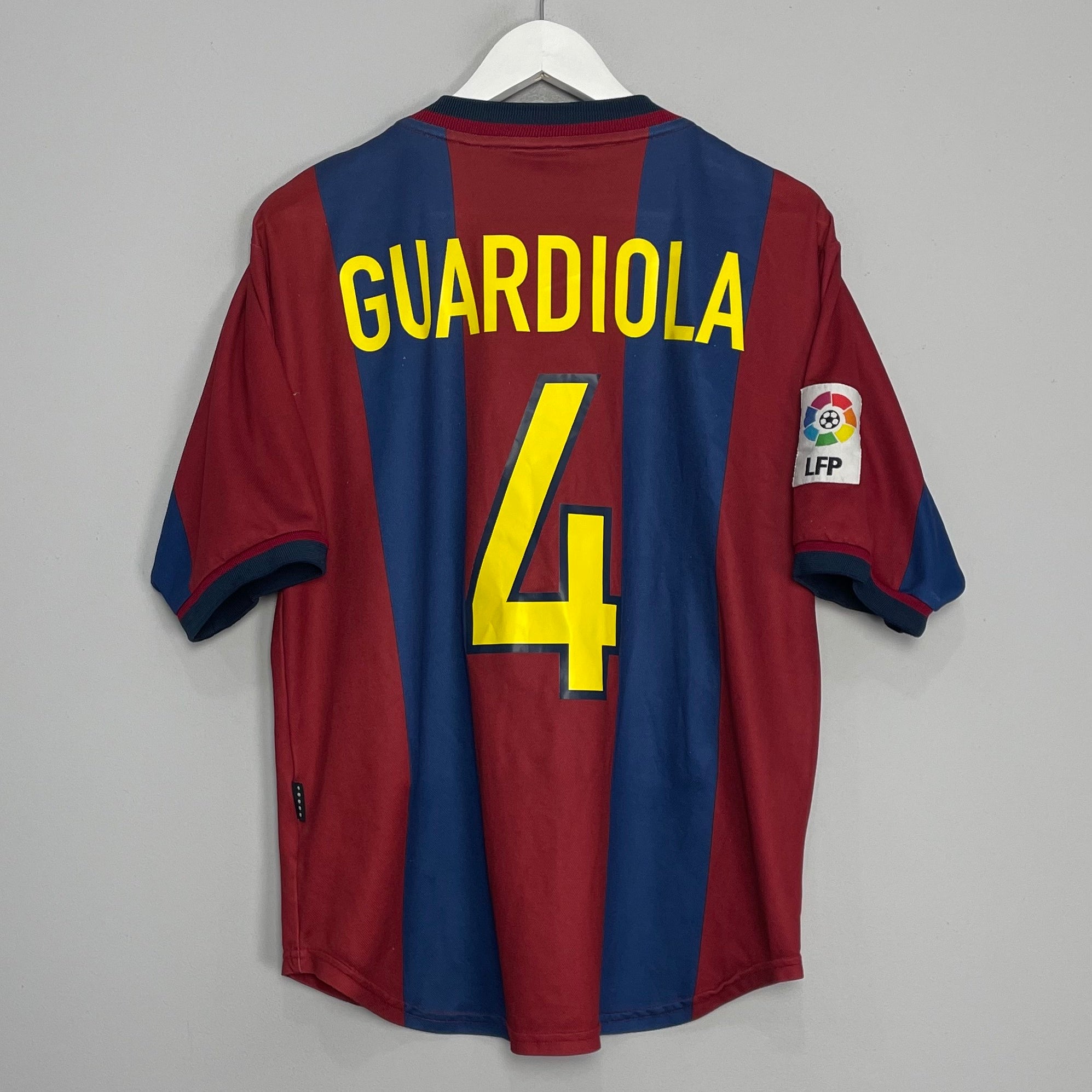Shop 1998/00 BARCELONA GUARDIOLA #4 HOME SHIRT (M) NIKE, classic football shirts, vintage football shirts & retro soccer jerseys at Cult Kits