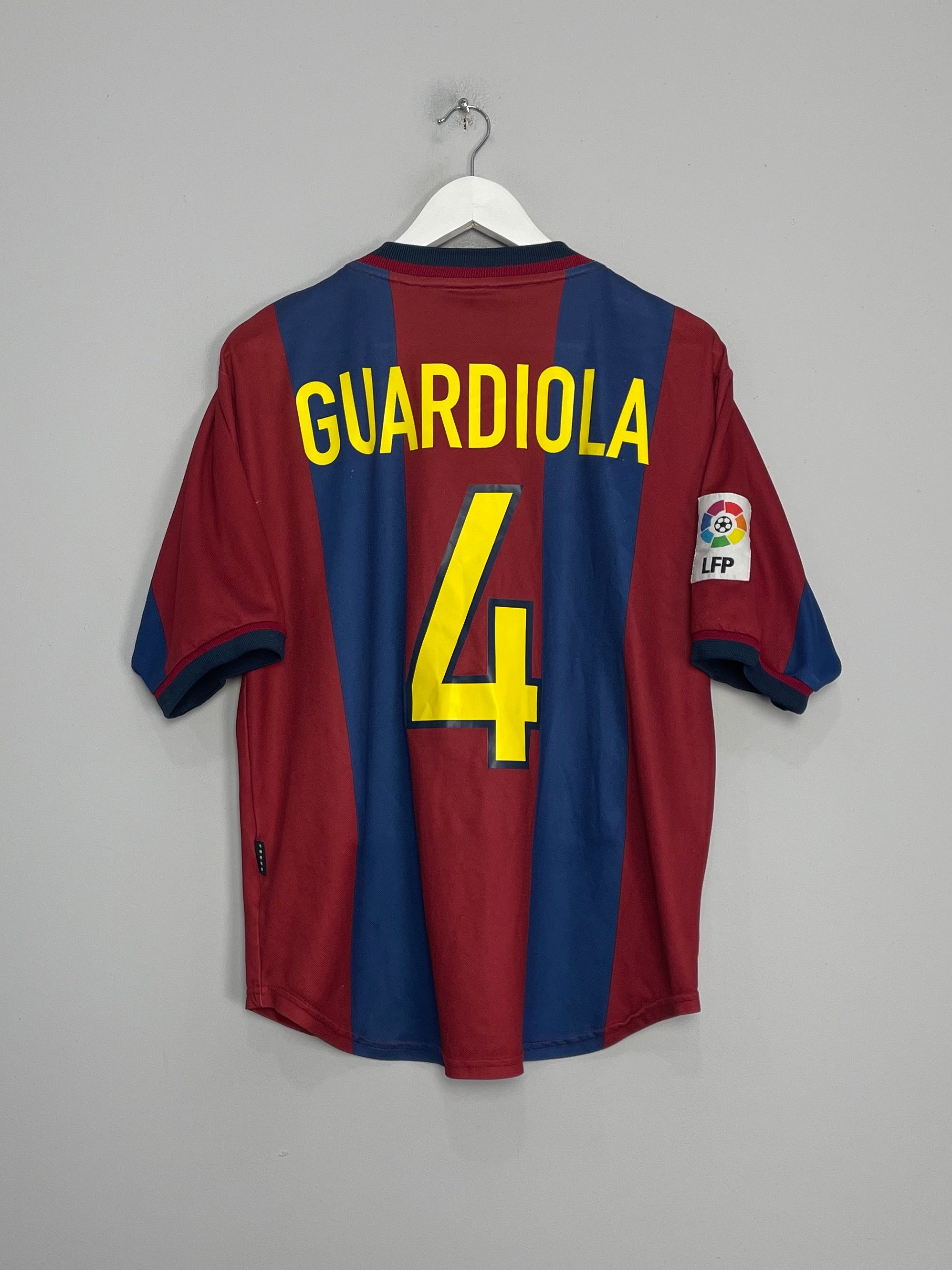 Shop 1998/00 BARCELONA GUARDIOLA #4 HOME SHIRT (M) NIKE, classic football shirts, vintage football shirts & retro soccer jerseys at Cult Kits