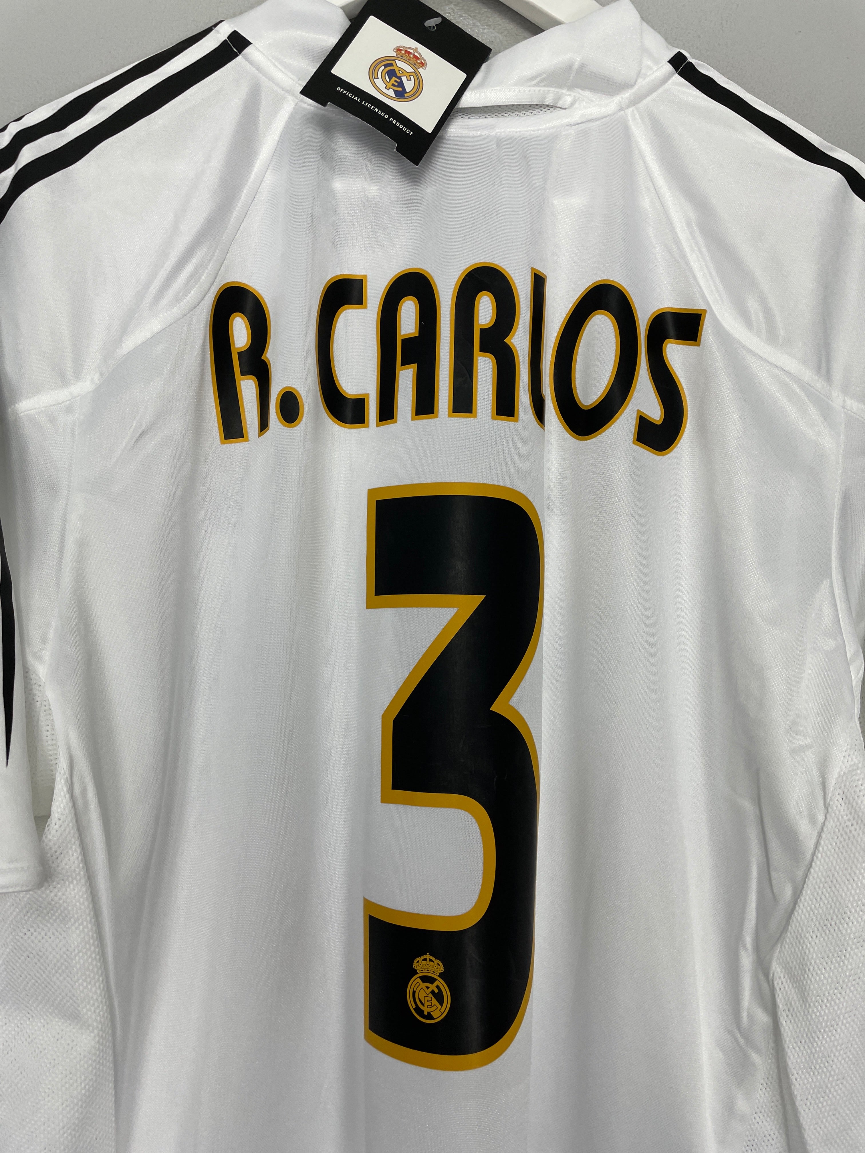 Shop 2003/04 REAL MADRID R.CARLOS #3 *BNWT* HOME SHIRT (XL) ADIDAS, classic football shirts, vintage football shirts & retro soccer jerseys at Cult Kits