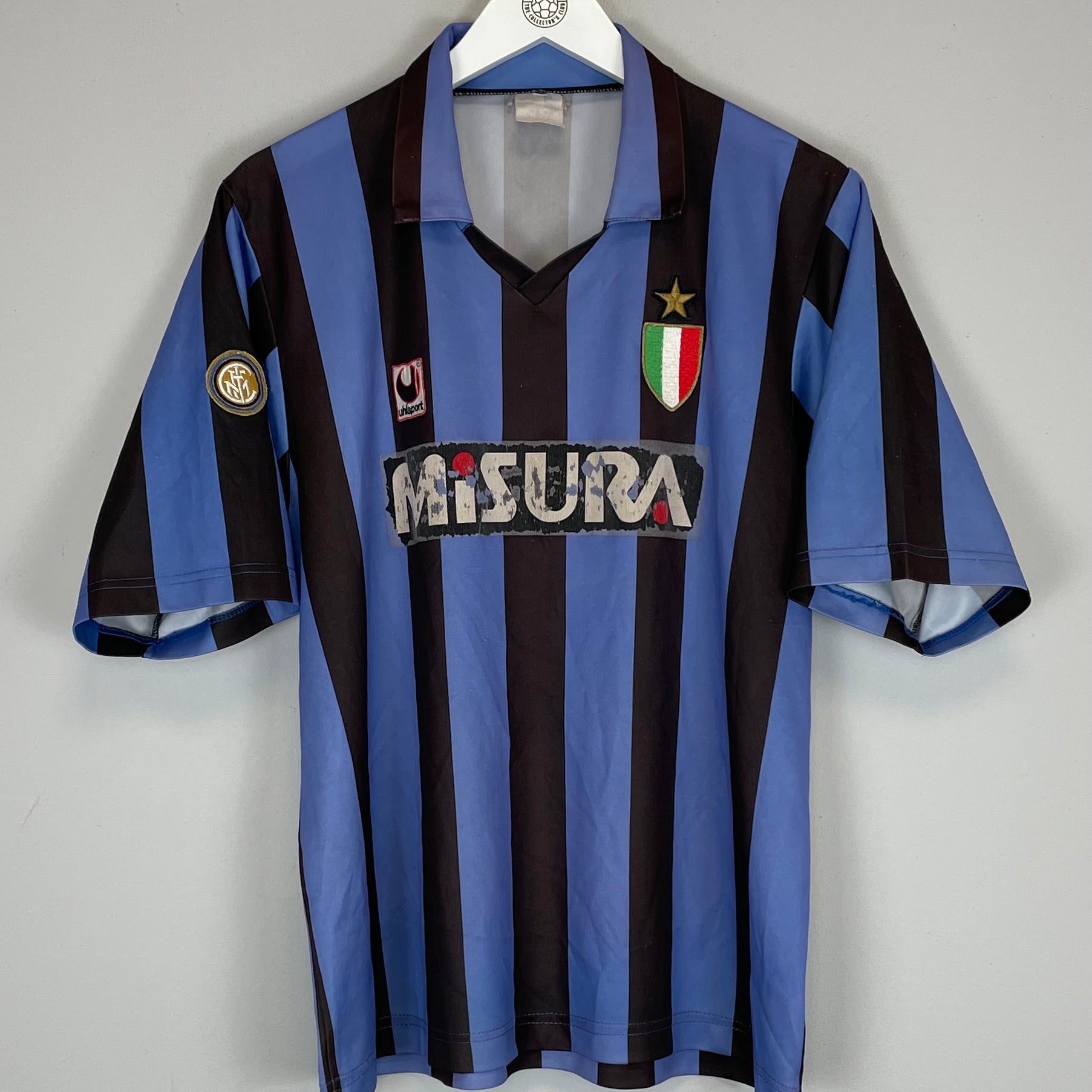 Shop 1989/90 INTER MILAN HOME SHIRT (XL) UHLSPORT, classic football shirts, vintage football shirts & retro soccer jerseys at Cult Kits