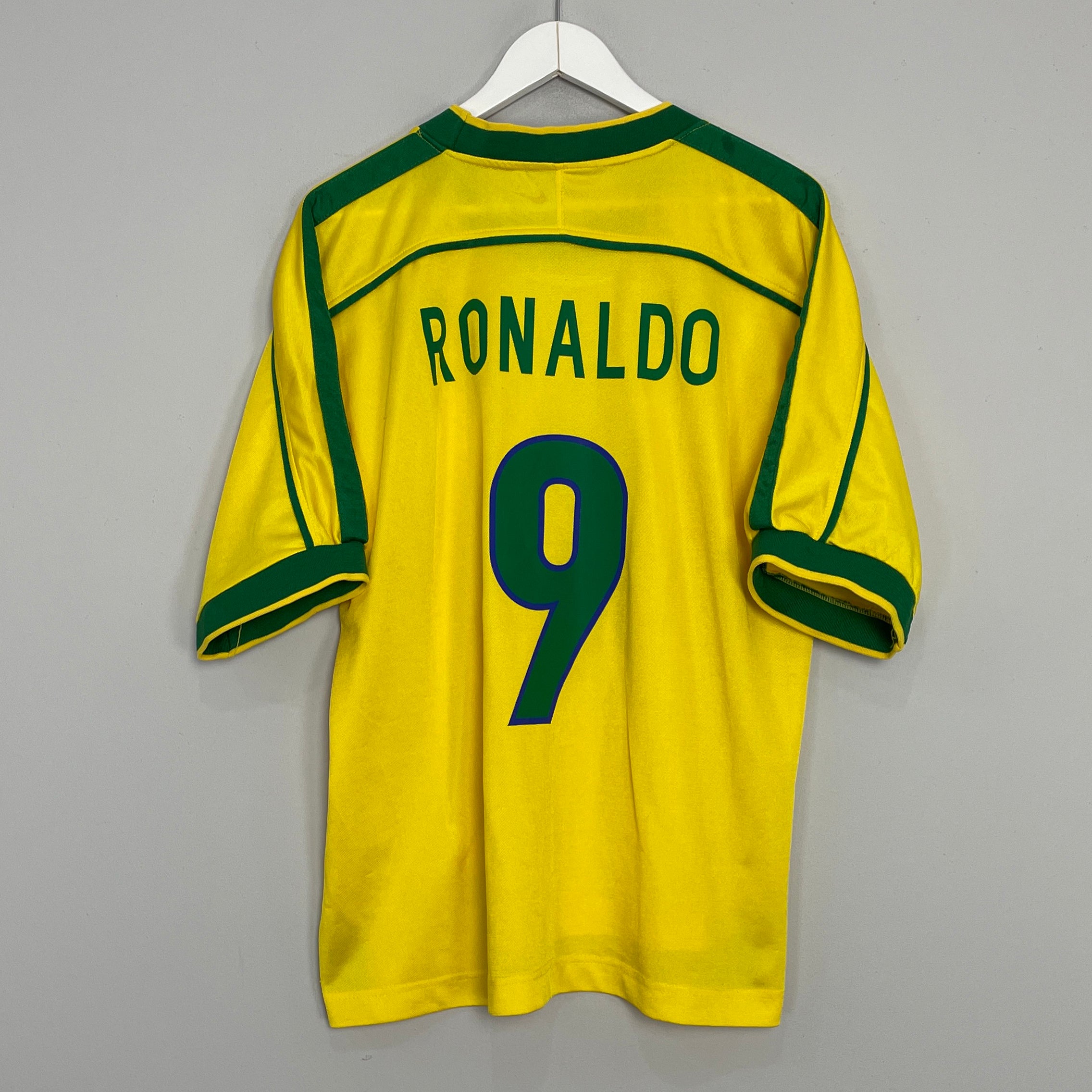 Shop 1998/00 BRAZIL RONALDO #9 HOME SHIRT (L) NIKE, classic football shirts, vintage football shirts & retro soccer jerseys at Cult Kits