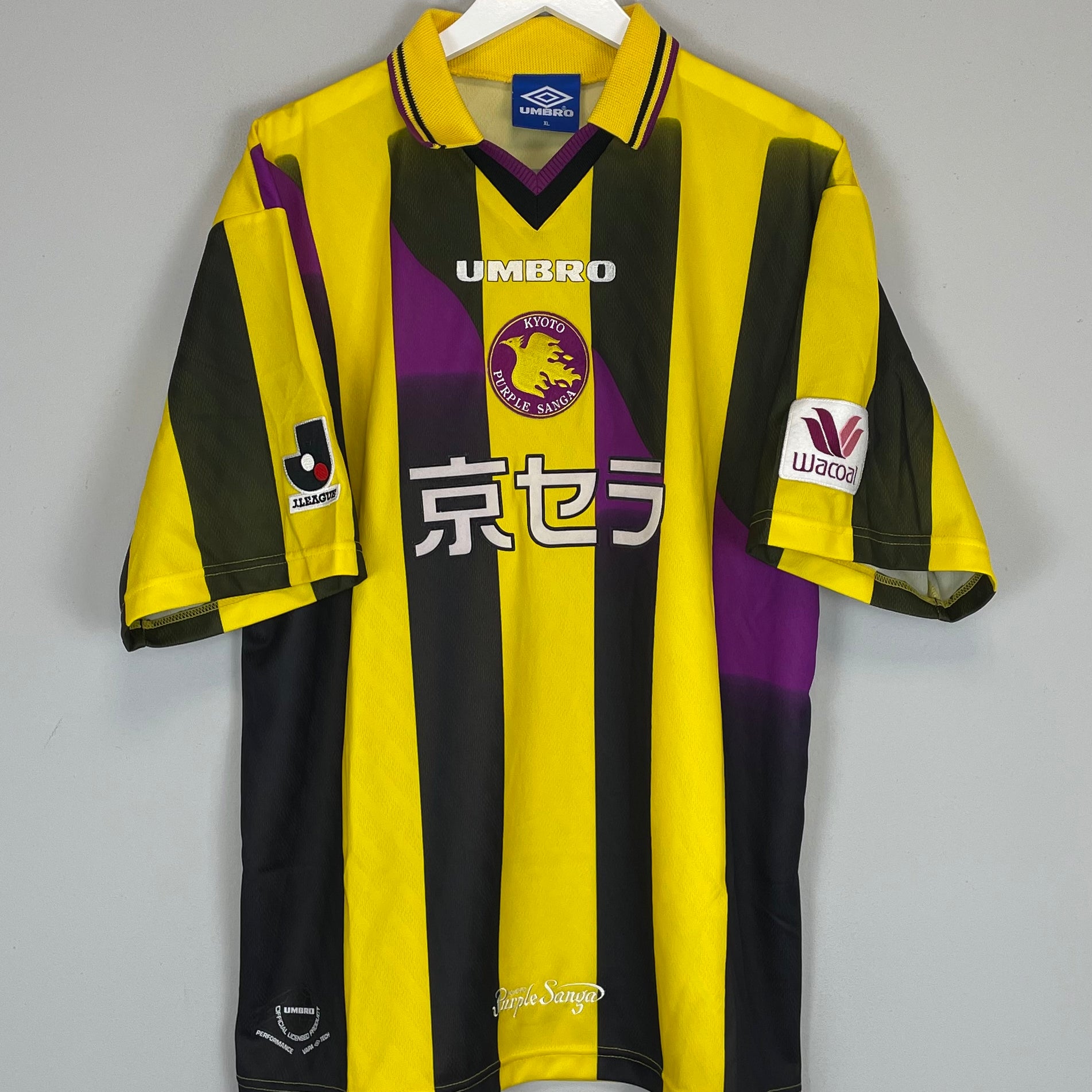 Shop 1997/98 KYOTO PURPLE SANGA *MINT* AWAY SHIRT (XL) UMBRO, classic football shirts, vintage football shirts & retro soccer jerseys at Cult Kits