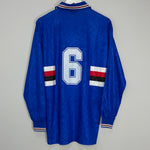 Shop 1995/96 SAMPDORIA #6 L/S HOME SHIRT (L) ASICS, classic football shirts, vintage football shirts & retro soccer jerseys at Cult Kits