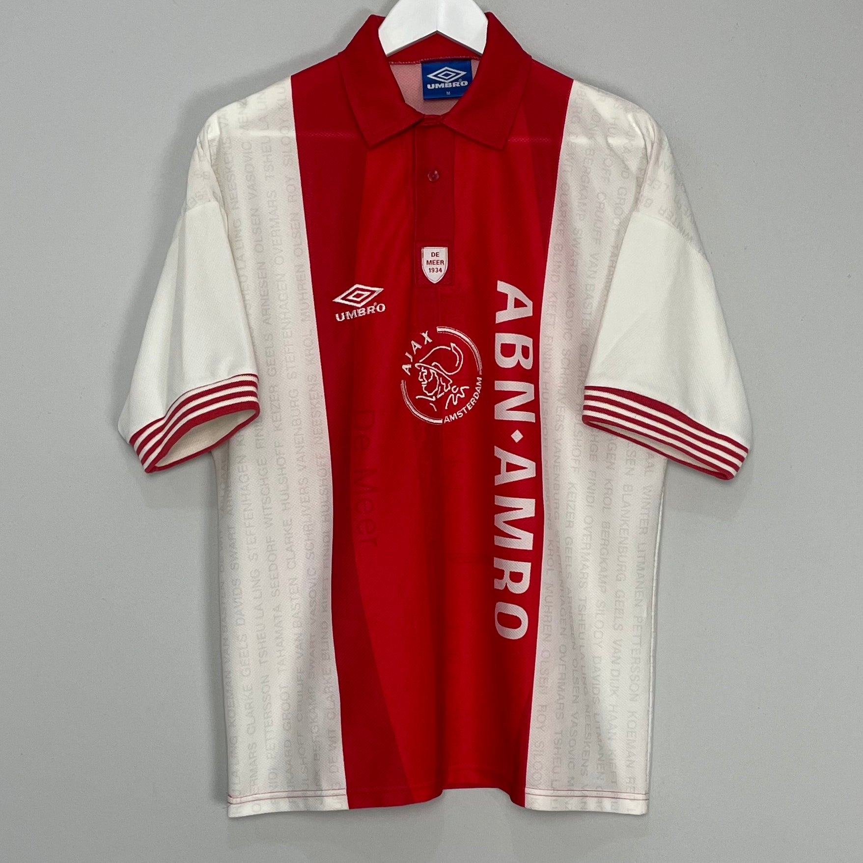 Shop 1995/96 AJAX *DE MEER* HOME SHIRT (M) UMBRO, classic football shirts, vintage football shirts & retro soccer jerseys at Cult Kits