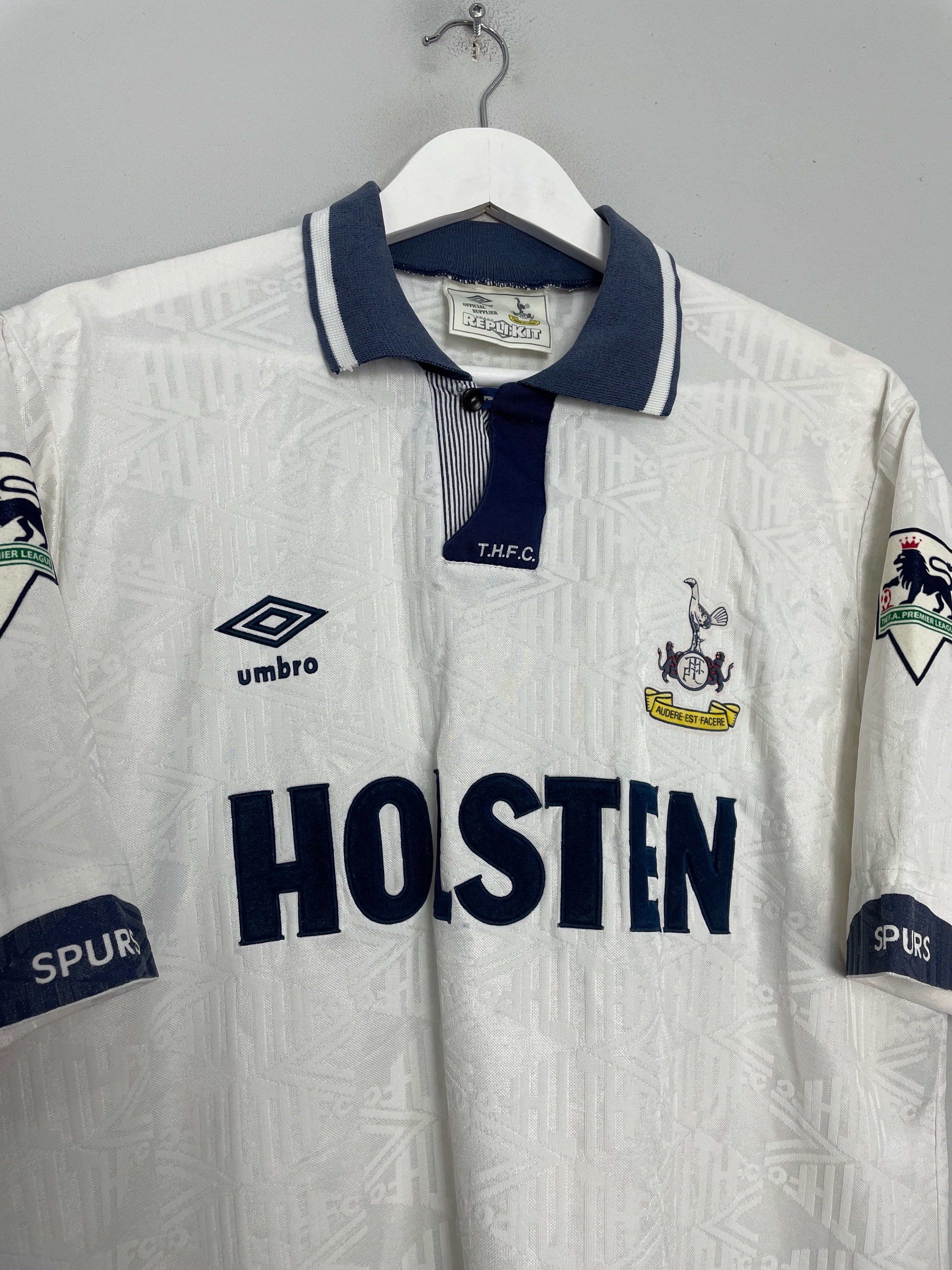 Shop 1991/93 TOTTENHAM #10 SHERINGHAM HOME SHIRT (XL) UMBRO, classic football shirts, vintage football shirts & retro soccer jerseys at Cult Kits