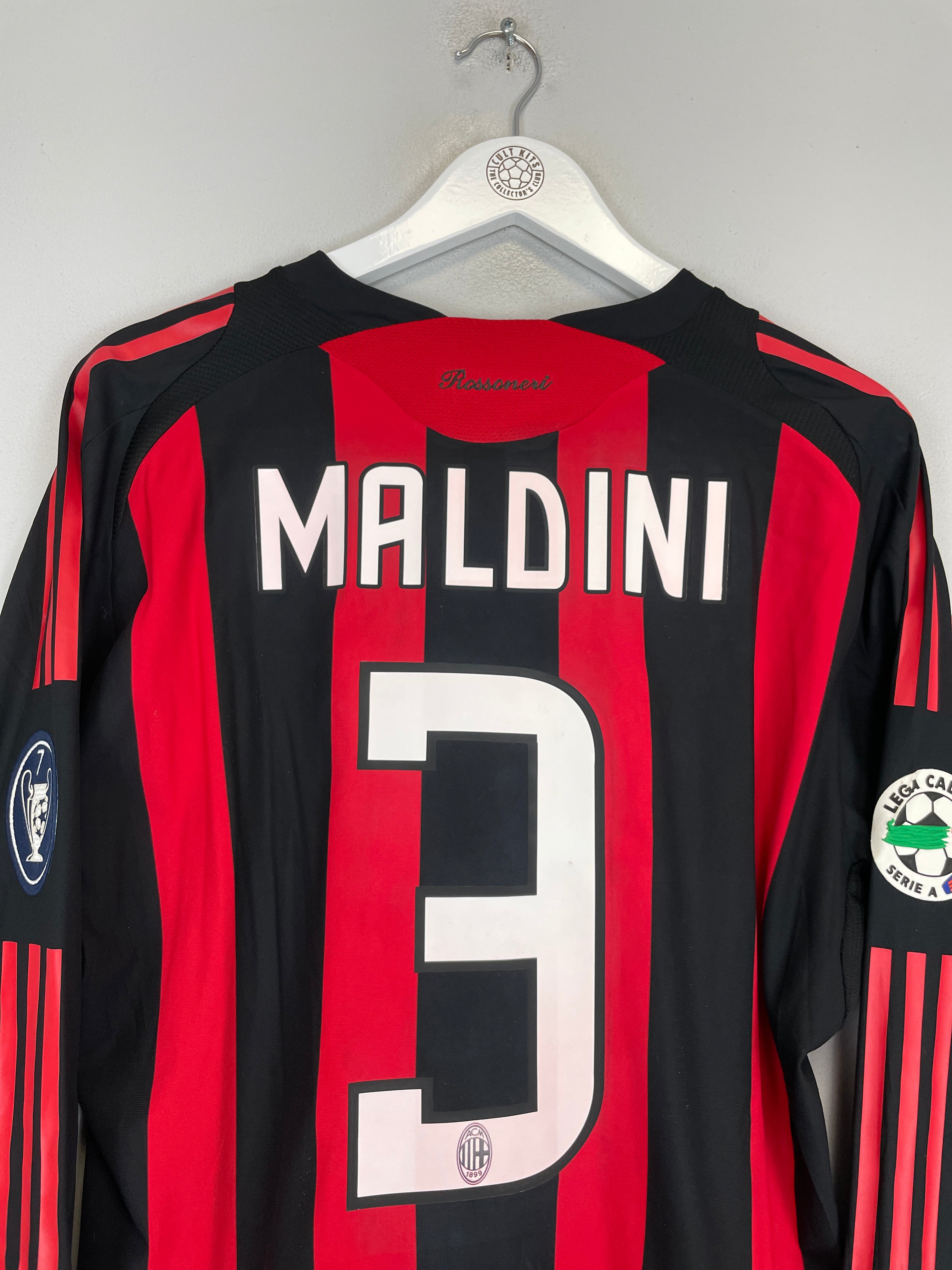 Shop 2008/09 AC MILAN MALDINI #3 *PLAYER ISSUE* L/S HOME SHIRT (XL) ADIDAS, classic football shirts, vintage football shirts & retro soccer jerseys at Cult Kits