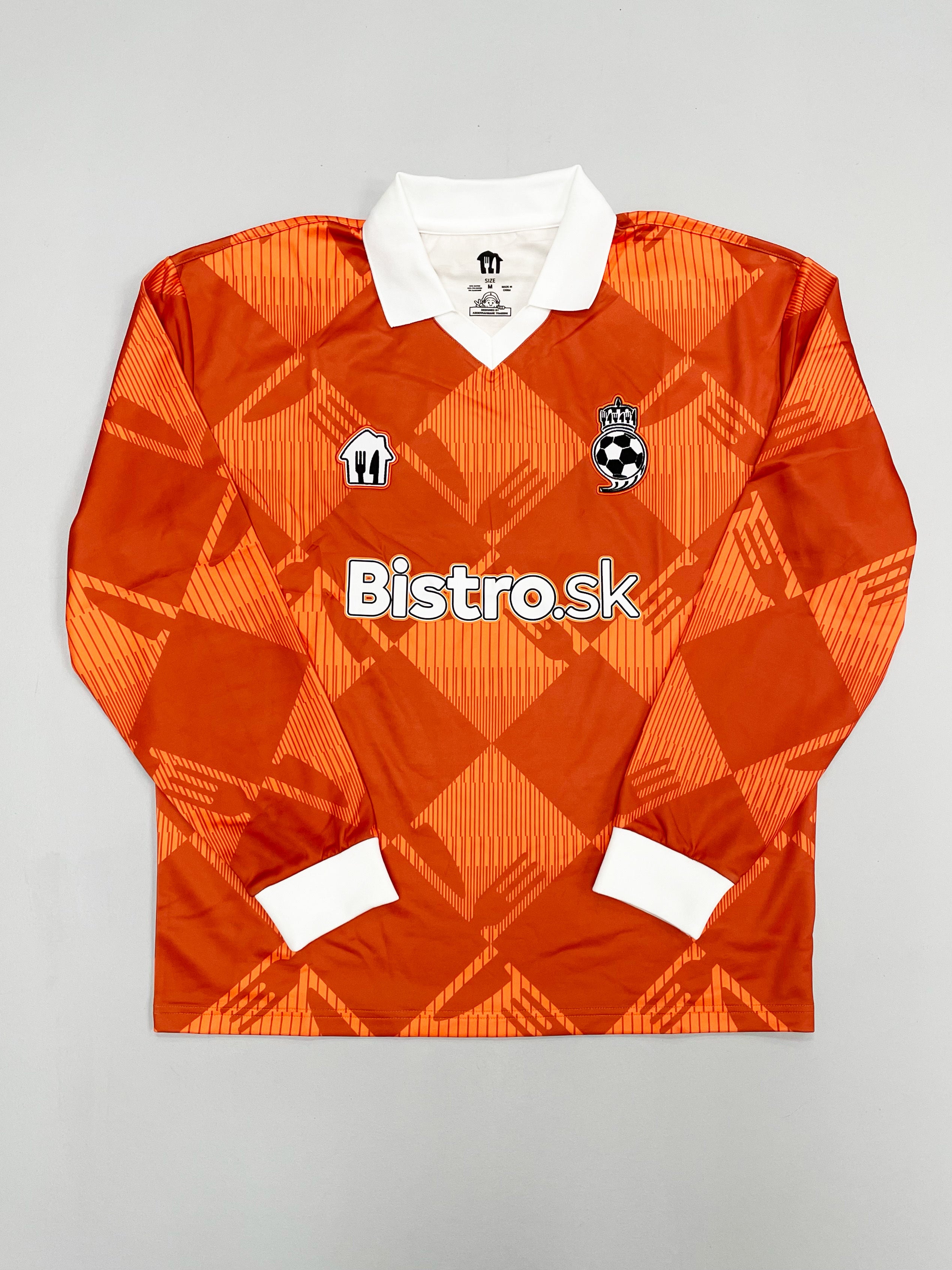 2024/25 Bistro.sk Cult Kits Football Jersey in vibrant orange, featuring diamond pattern and brand new with tags, perfect for football fans.