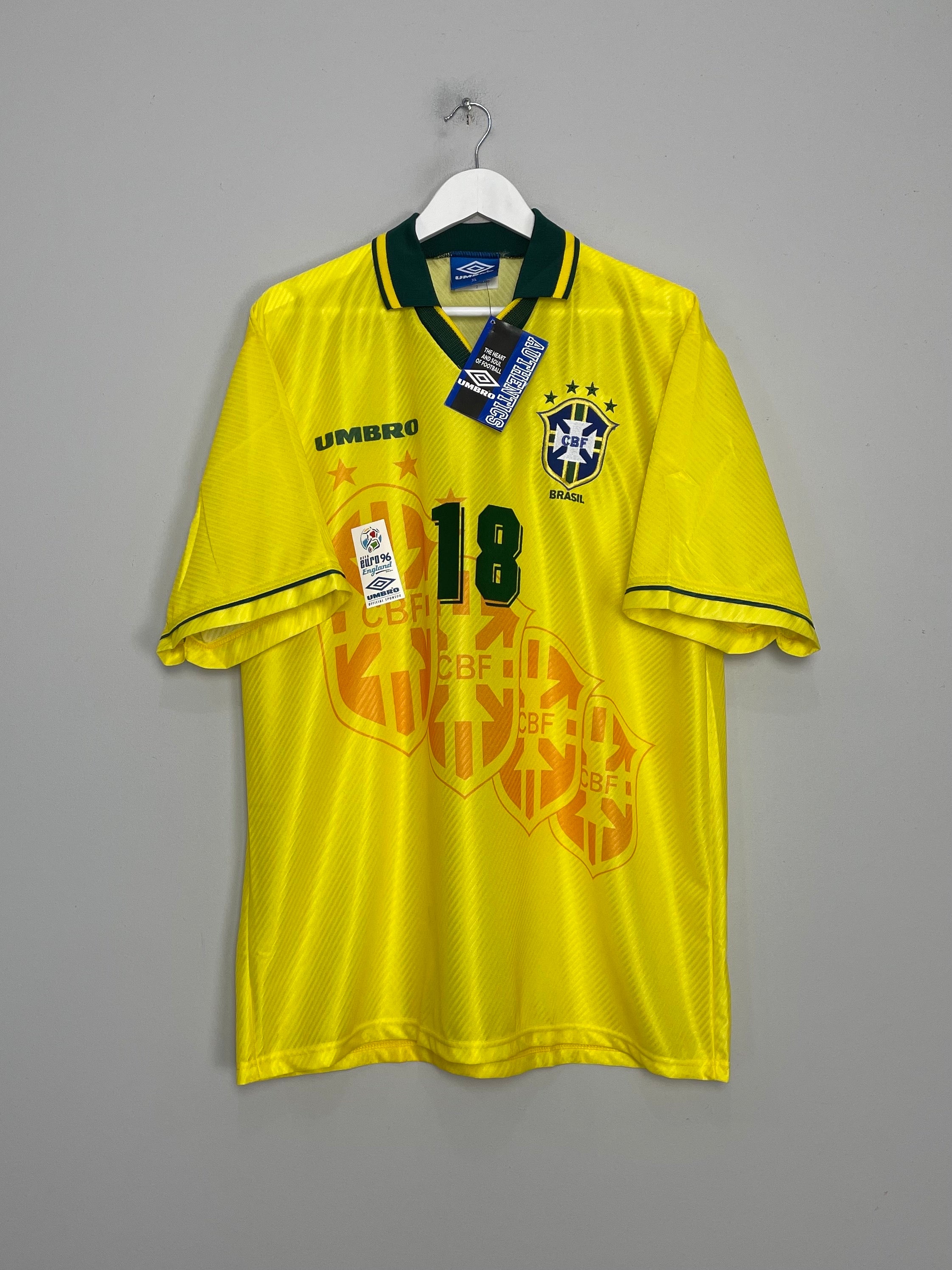 Shop 1994/96 BRAZIL RONALDINHO #18 *BNWT* HOME SHIRT (XL) UMBRO, classic football shirts, vintage football shirts & retro soccer jerseys at Cult Kits