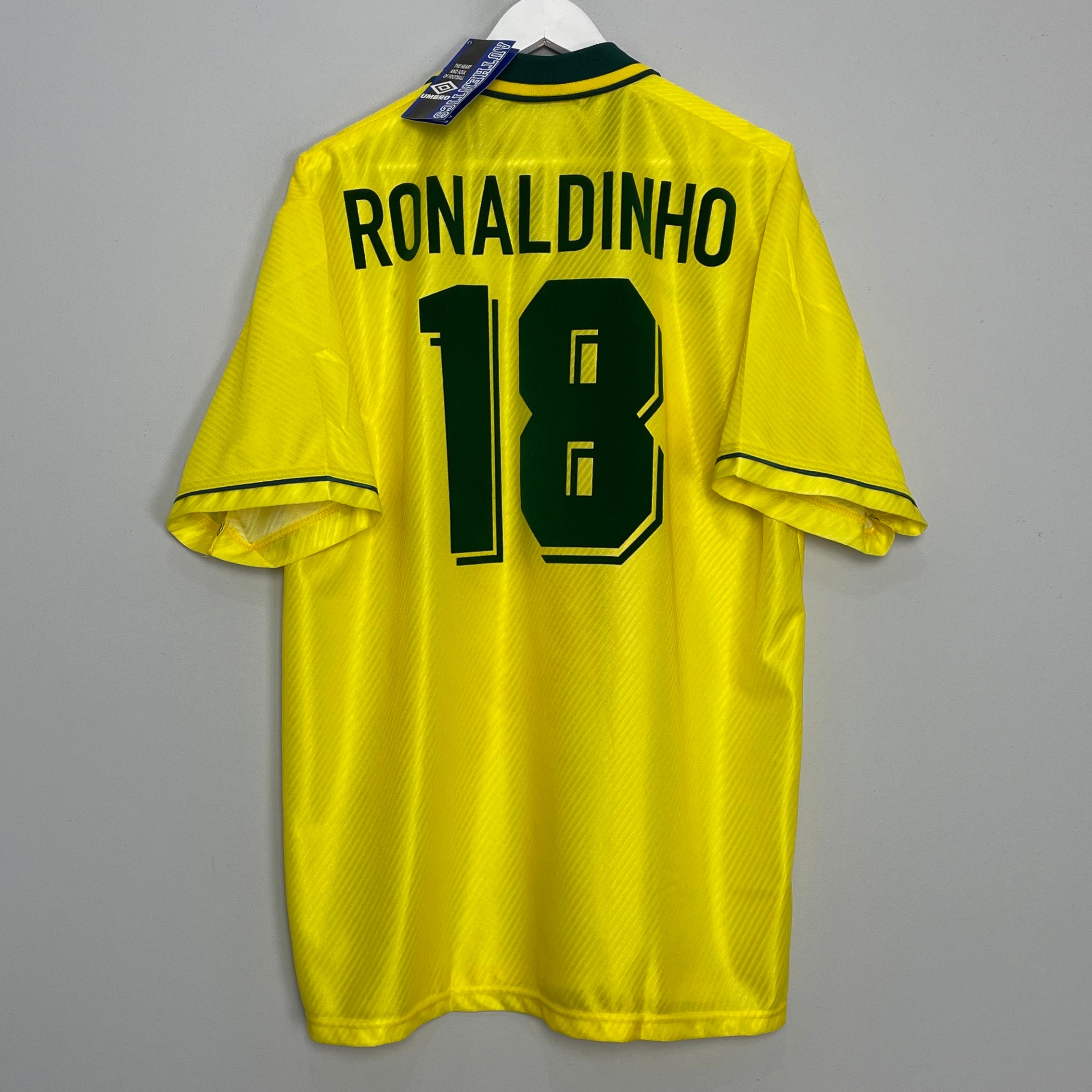 Shop 1994/96 BRAZIL RONALDINHO #18 *BNWT* HOME SHIRT (XL) UMBRO, classic football shirts, vintage football shirts & retro soccer jerseys at Cult Kits
