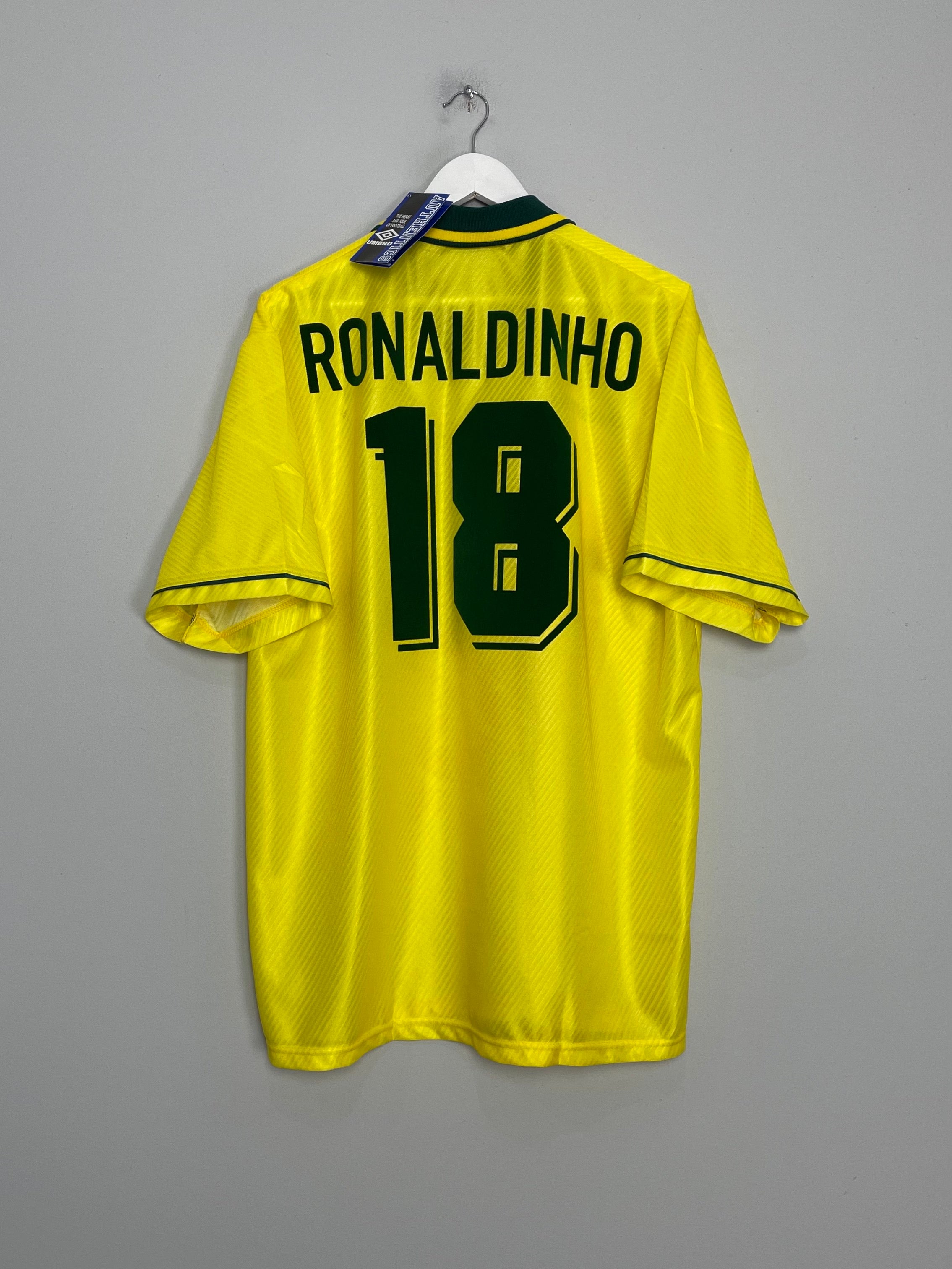Shop 1994/96 BRAZIL RONALDINHO #18 *BNWT* HOME SHIRT (XL) UMBRO, classic football shirts, vintage football shirts & retro soccer jerseys at Cult Kits