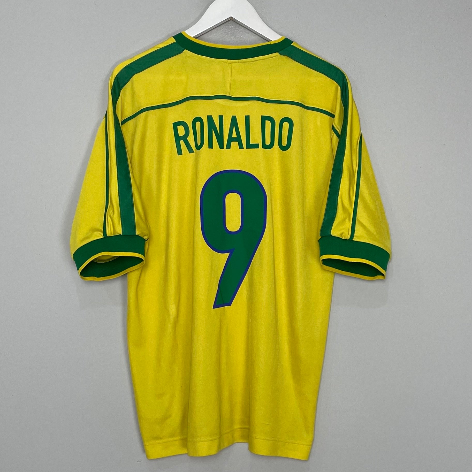 Shop 1998/00 BRAZIL RONALDO #9 HOME SHIRT (L) NIKE, classic football shirts, vintage football shirts & retro soccer jerseys at Cult Kits