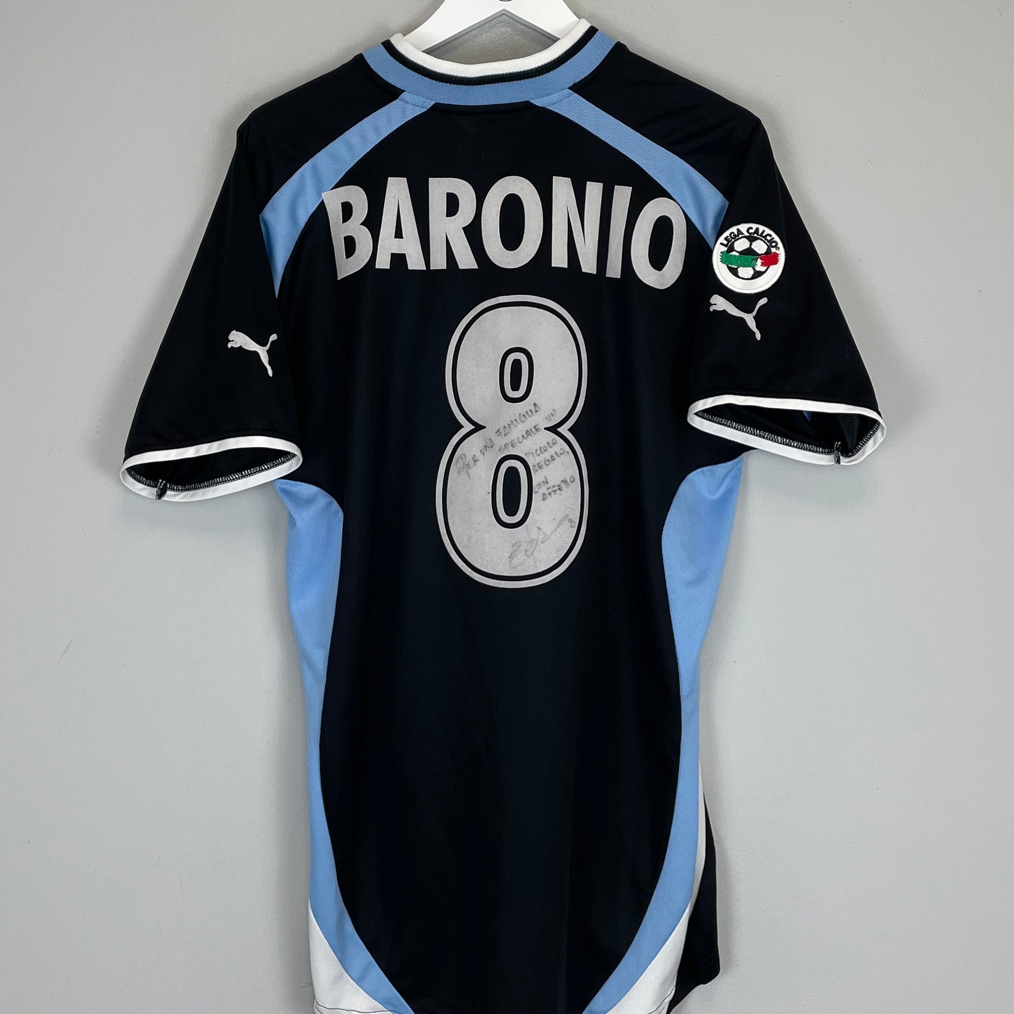 Shop 2000/01 LAZIO BARONIO #8 *MATCH ISSUE* SIGNED AWAY SHIRT (L) PUMA, classic football shirts, vintage football shirts & retro soccer jerseys at Cult Kits