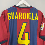 Shop 1998/00 BARCELONA GUARDIOLA #4 HOME SHIRT (M) NIKE, classic football shirts, vintage football shirts & retro soccer jerseys at Cult Kits