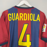 Shop 1998/00 BARCELONA GUARDIOLA #4 HOME SHIRT (M) NIKE, classic football shirts, vintage football shirts & retro soccer jerseys at Cult Kits