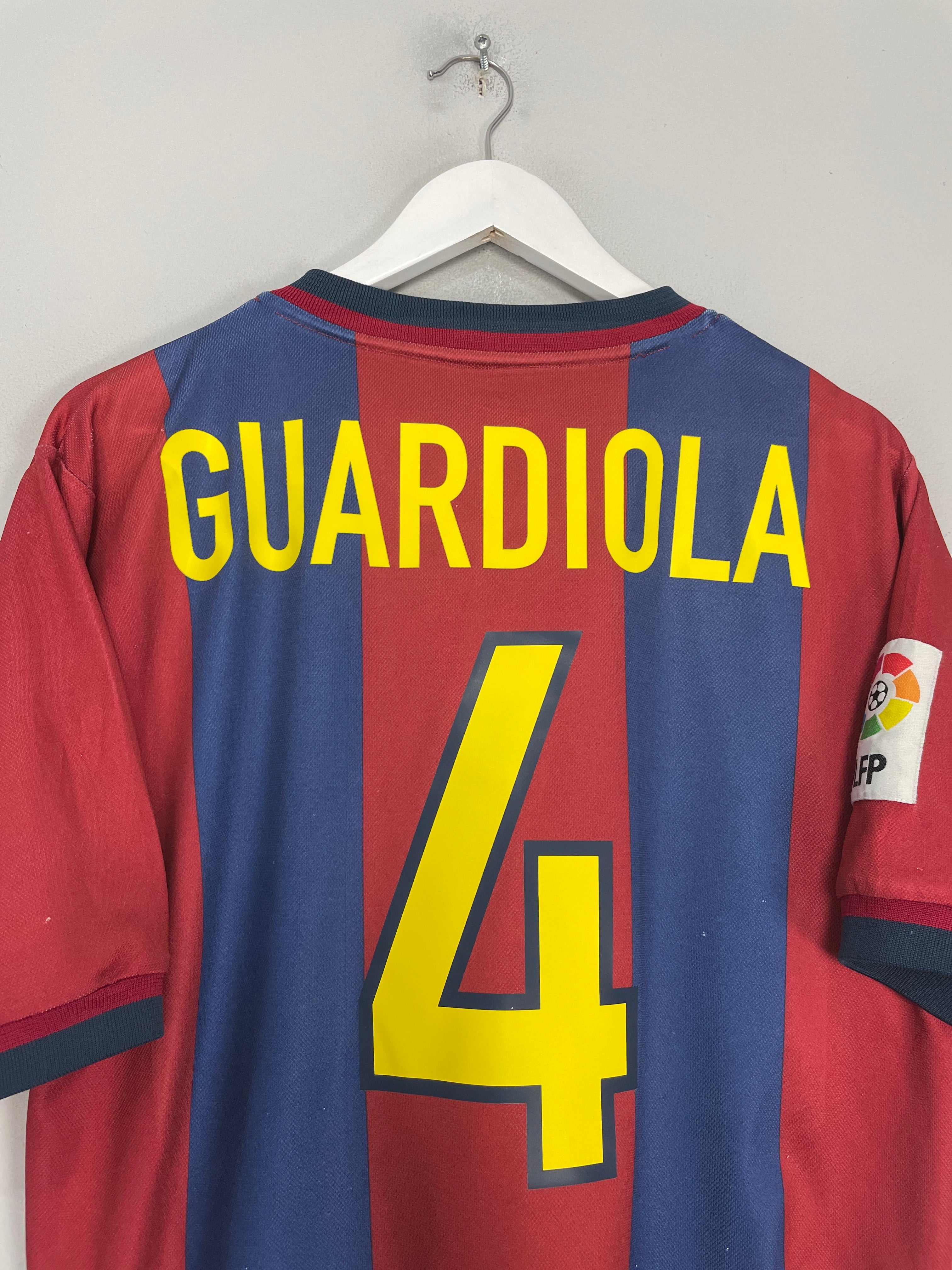 Shop 1998/00 BARCELONA GUARDIOLA #4 HOME SHIRT (M) NIKE, classic football shirts, vintage football shirts & retro soccer jerseys at Cult Kits