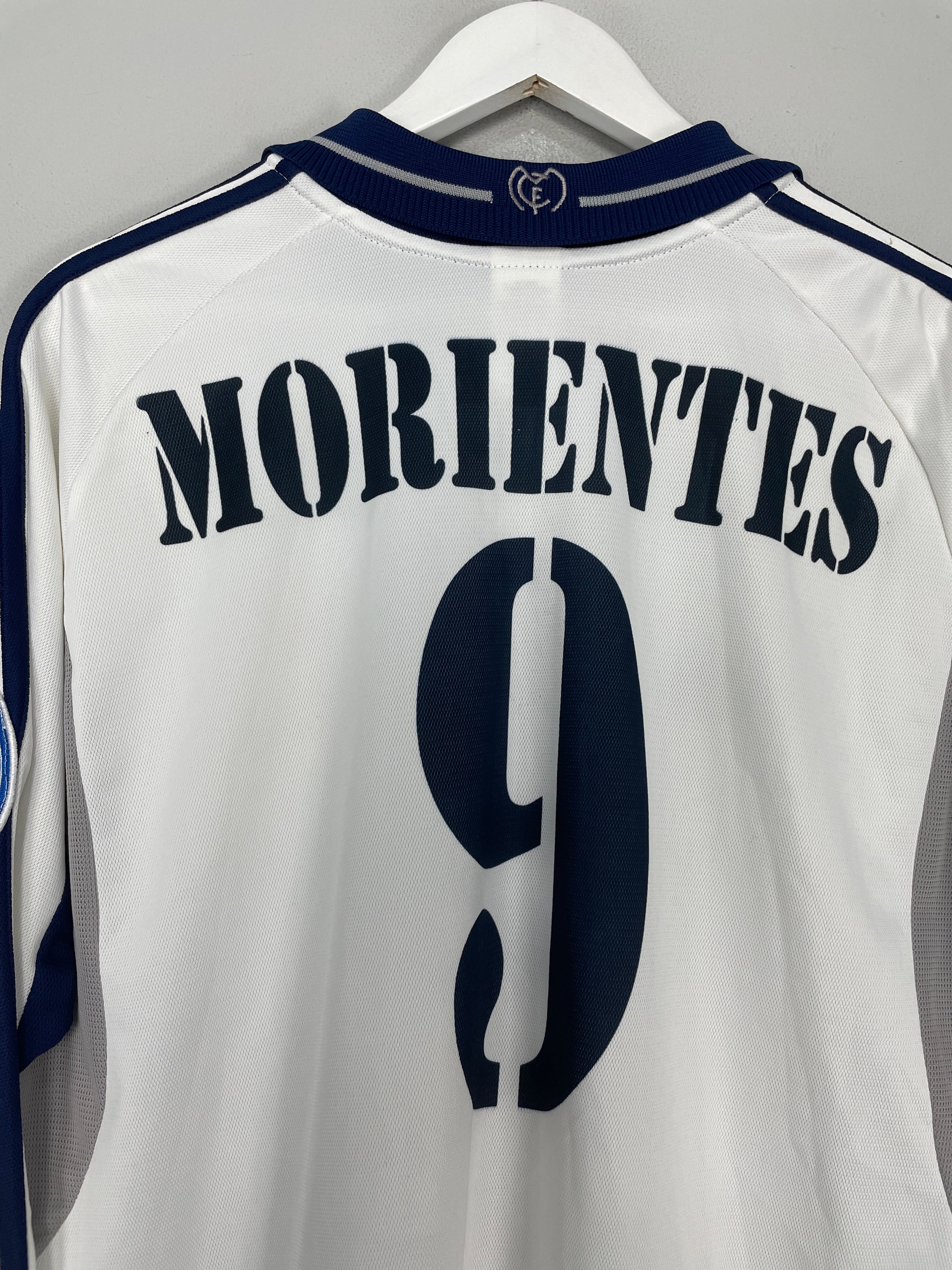 Shop 2000/01 REAL MADRID MORIENTES #9 *MATCH ISSUE* C/L HOME SHIRT (XL) ADIDAS, classic football shirts, vintage football shirts & retro soccer jerseys at Cult Kits