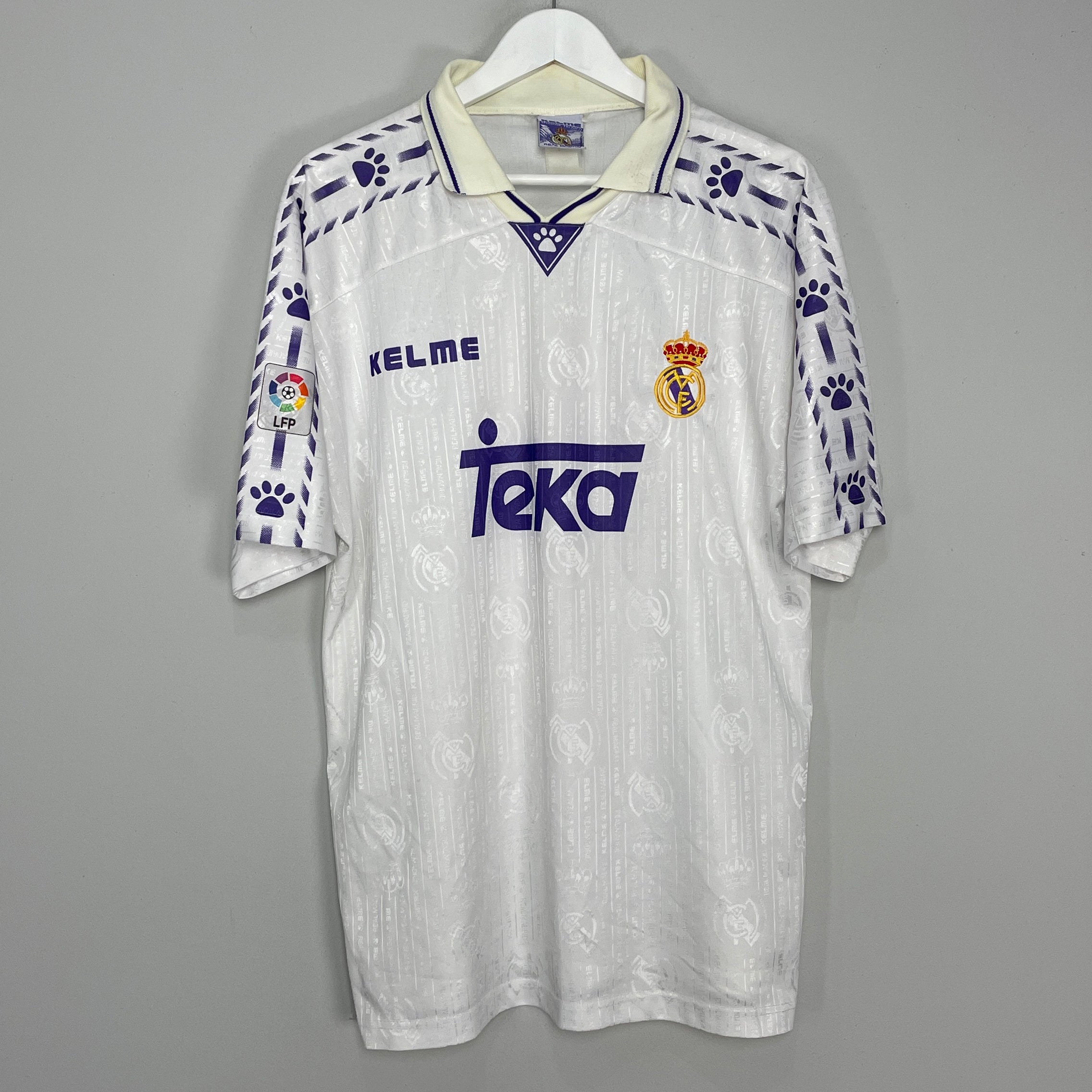 Shop 1996/97 REAL MADRID HOME SHIRT (XL) KELME, classic football shirts, vintage football shirts & retro soccer jerseys at Cult Kits