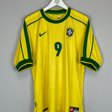 Shop 1998/00 BRAZIL RONALDO #9 HOME SHIRT (L) NIKE, classic football shirts, vintage football shirts & retro soccer jerseys at Cult Kits