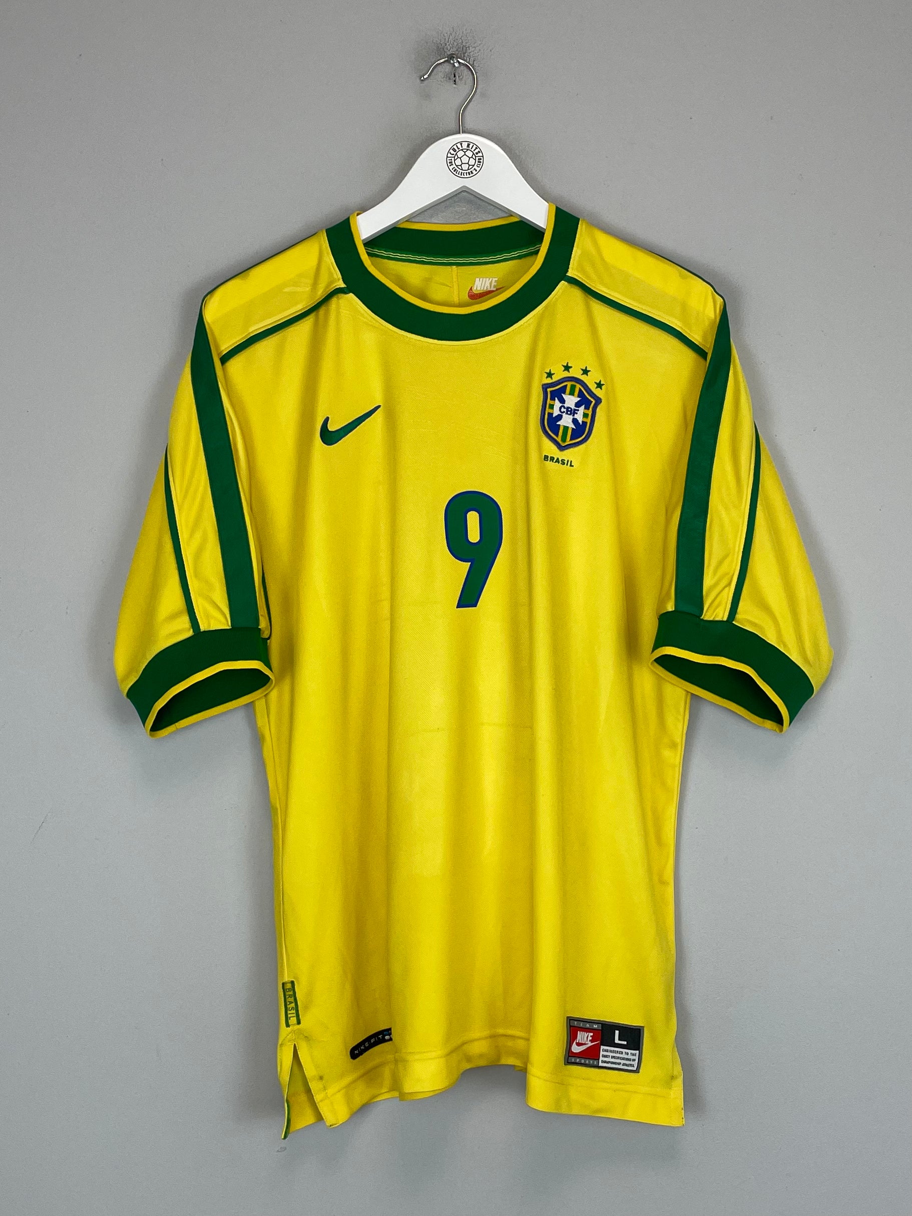 Shop 1998/00 BRAZIL RONALDO #9 HOME SHIRT (L) NIKE, classic football shirts, vintage football shirts & retro soccer jerseys at Cult Kits