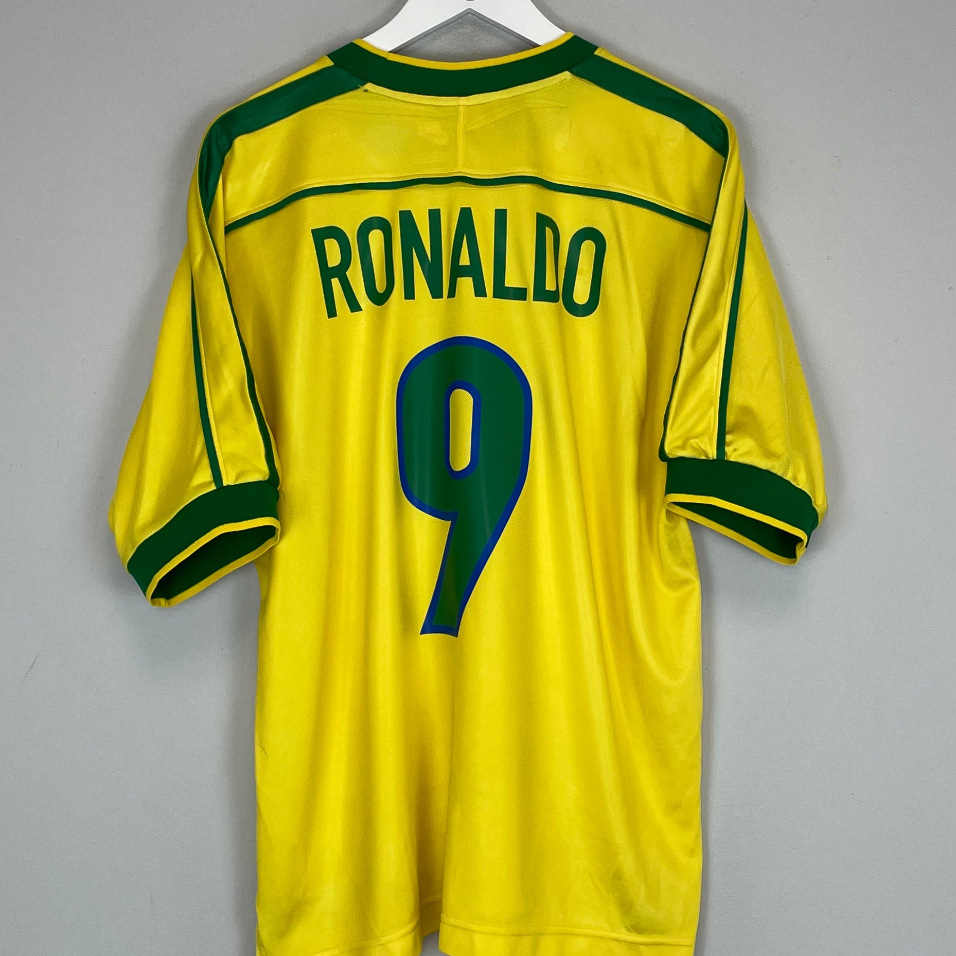 Shop 1998/00 BRAZIL RONALDO #9 HOME SHIRT (L) NIKE, classic football shirts, vintage football shirts & retro soccer jerseys at Cult Kits