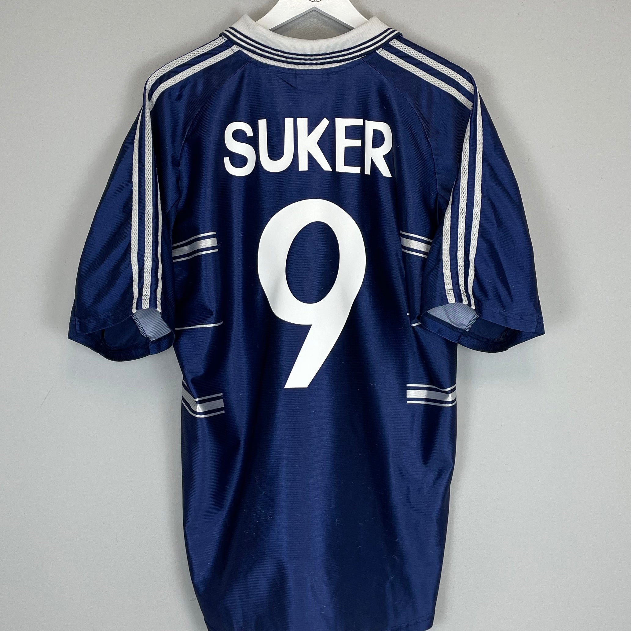 Shop 1998/99 REAL MADRID SUKER #9 AWAY SHIRT (L) ADIDAS, classic football shirts, vintage football shirts & retro soccer jerseys at Cult Kits
