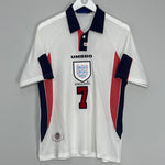 Shop 1997/99 ENGLAND BECKHAM #7 HOME SHIRT (M) UMBRO, classic football shirts, vintage football shirts & retro soccer jerseys at Cult Kits