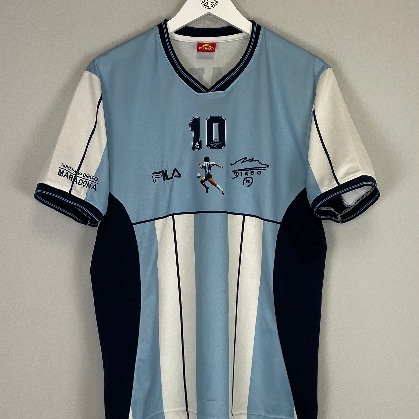 Shop 2001 ARGENTINA MARADONA TESTIMONIAL SHIRT (M) OPEN SPORTS, classic football shirts, vintage football shirts & retro soccer jerseys at Cult Kits