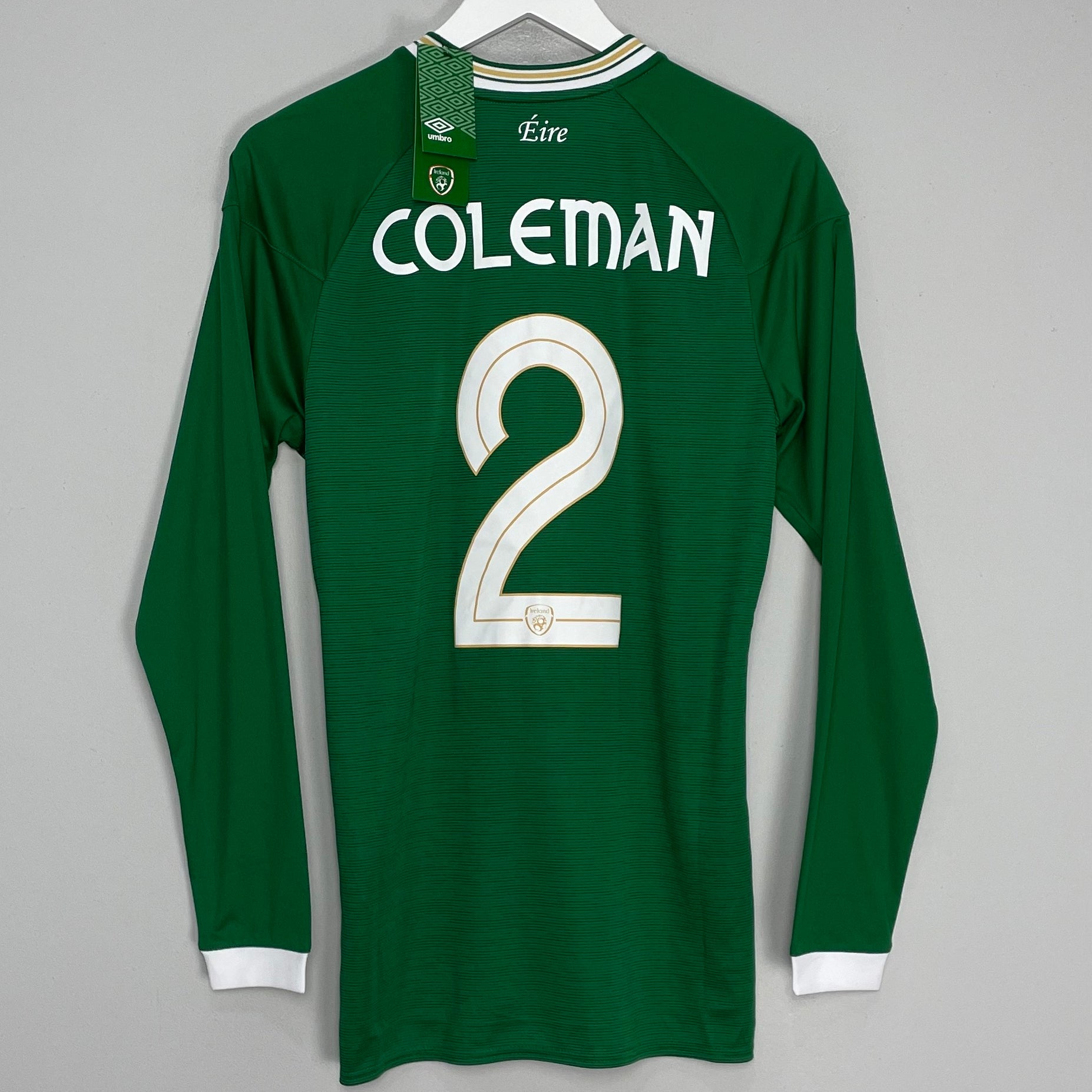 Shop 2020/21 IRELAND COLEMAN #2 *BNWT* L/S HOME SHIRT (S) UMBRO, classic football shirts, vintage football shirts & retro soccer jerseys at Cult Kits