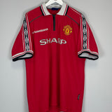 Shop 1998/00 MANCHESTER UNITED BECKHAM #7 HOME SHIRT (XL) UMBRO, classic football shirts, vintage football shirts & retro soccer jerseys at Cult Kits
