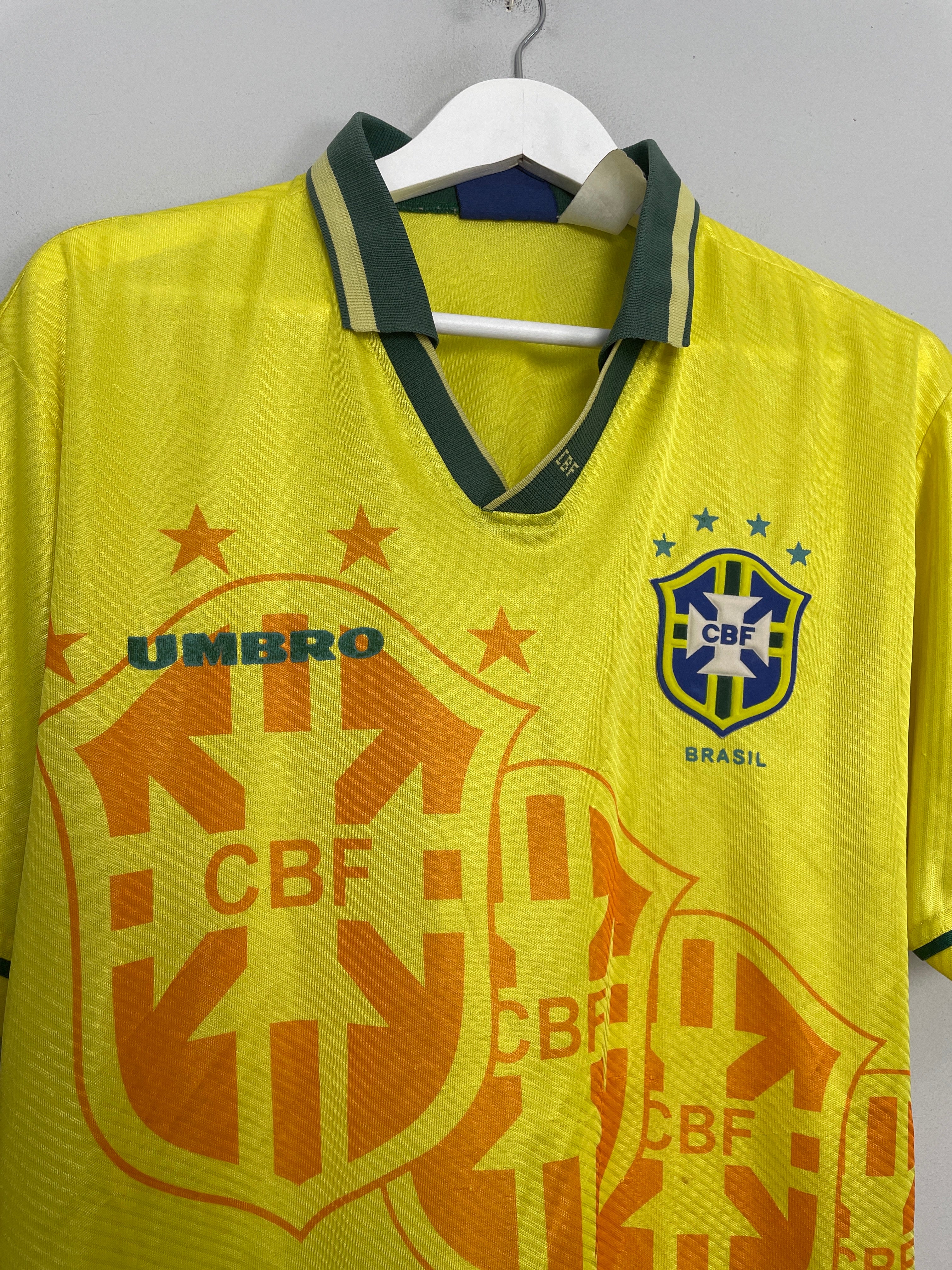 Shop 1994/96 BRAZIL HOME SHIRT (M) UMBRO, classic football shirts, vintage football shirts & retro soccer jerseys at Cult Kits