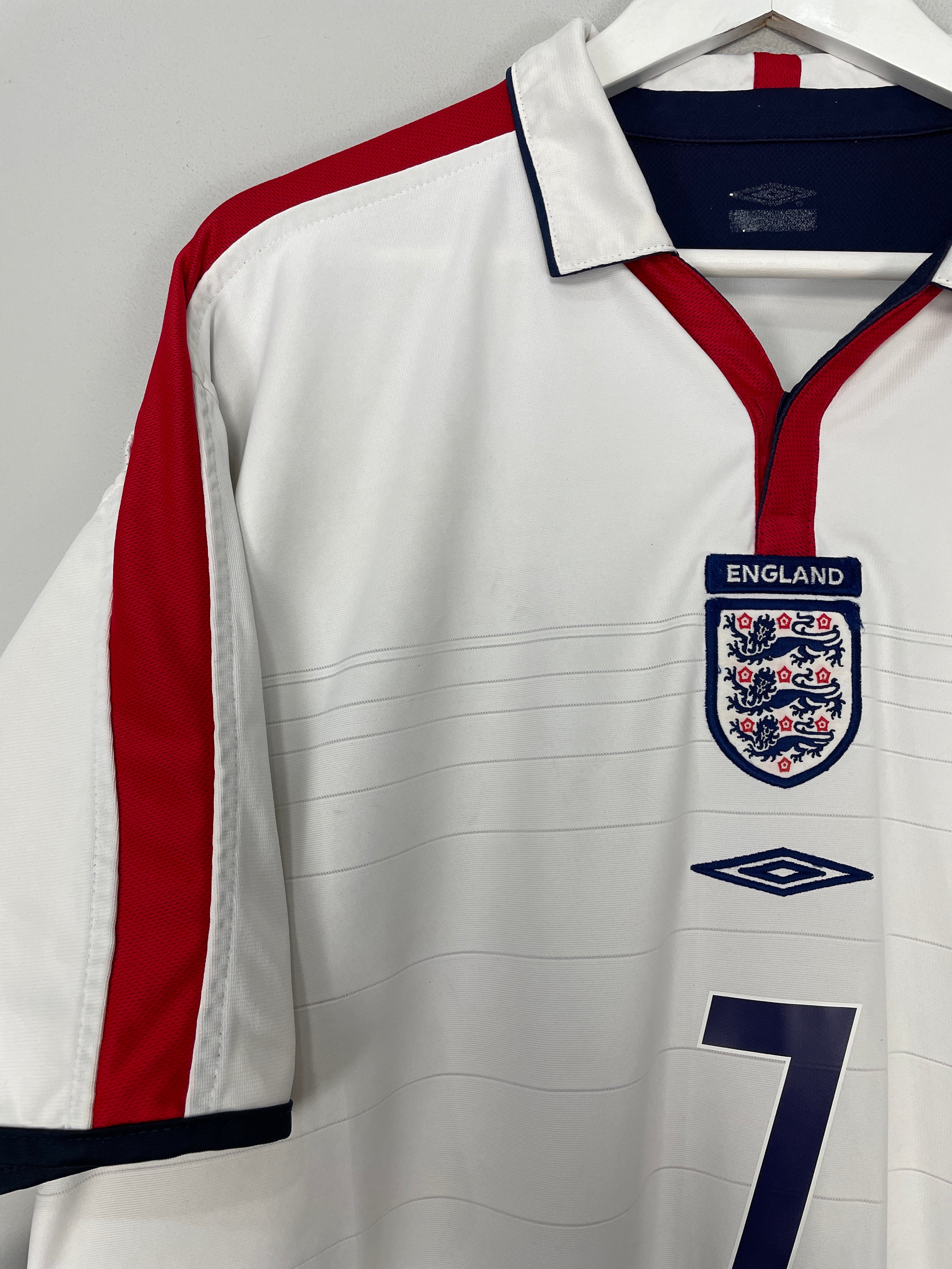 Shop 2003/05 ENGLAND BECKHAM #7 HOME SHIRT (XXL) UMBRO, classic football shirts, vintage football shirts & retro soccer jerseys at Cult Kits