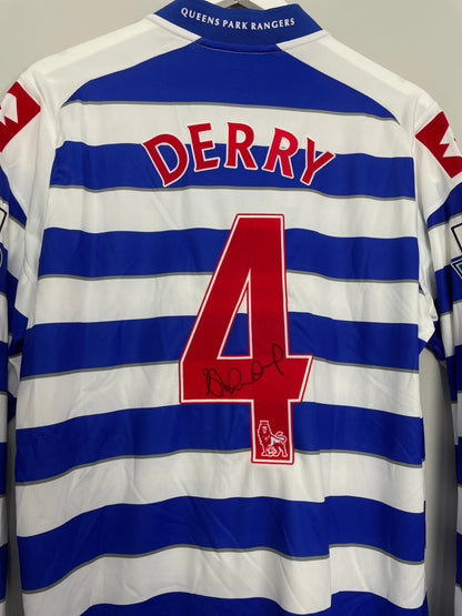 2012/13 QPR DERRY #4 *MATCH ISSUE + SIGNED* L/S HOME SHIRT (L) LOTTO