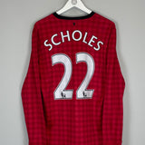 Shop 2012/13 MANCHESTER UNITED SCHOLES #22 L/S HOME SHIRT (L) NIKE, classic football shirts, vintage football shirts & retro soccer jerseys at Cult Kits