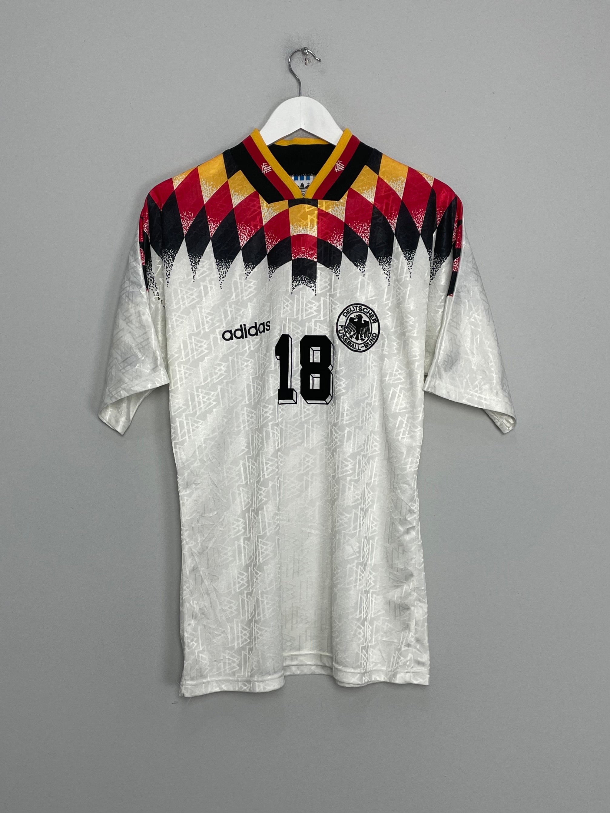 Shop 1994/96 GERMANY KLINSMANN #18 HOME SHIRT (M) ADIDAS, classic football shirts, vintage football shirts & retro soccer jerseys at Cult Kits