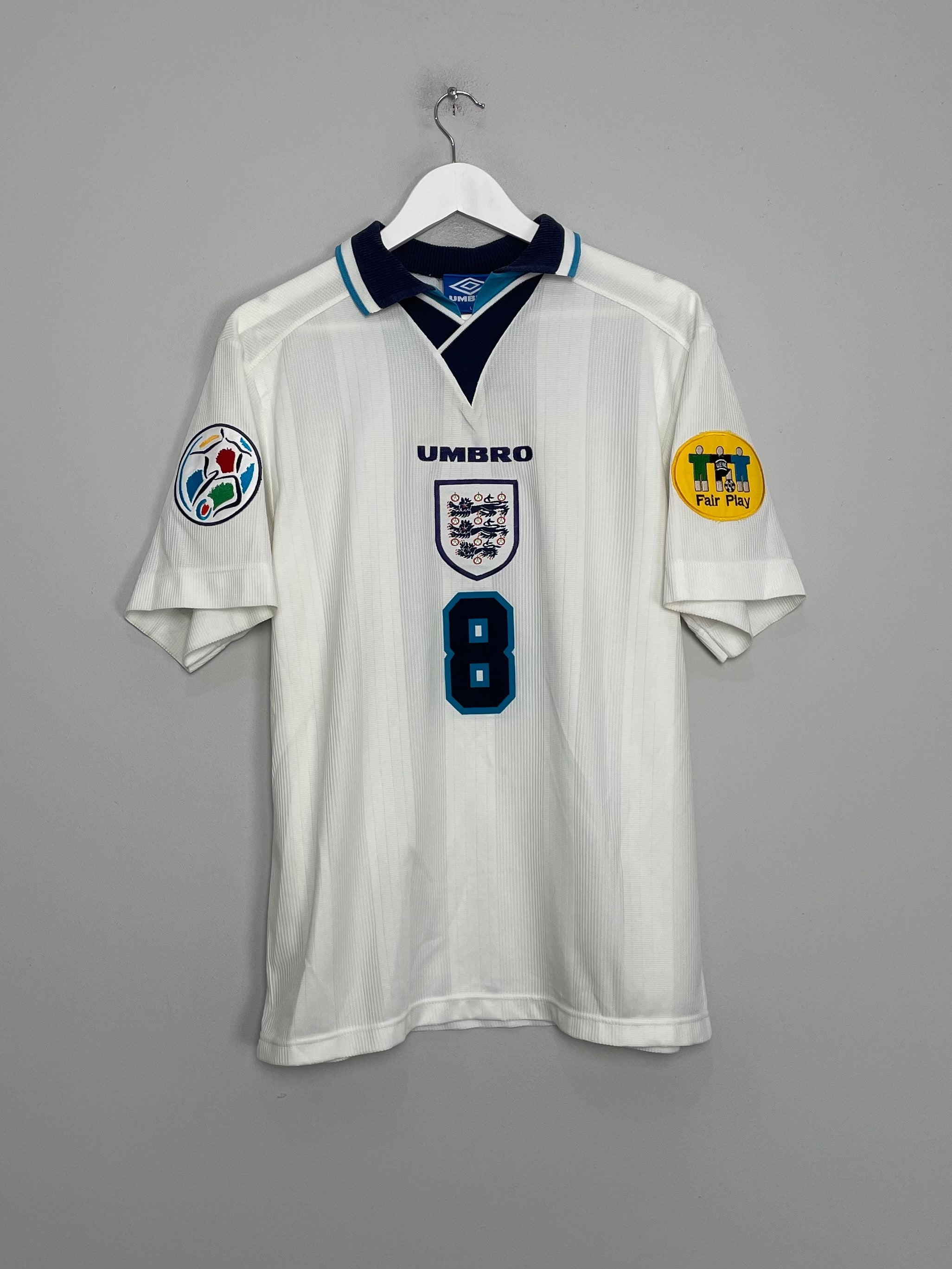 Shop 1995/97 ENGLAND GASCOIGNE #8 HOME SHIRT (L) UMBRO, classic football shirts, vintage football shirts & retro soccer jerseys at Cult Kits