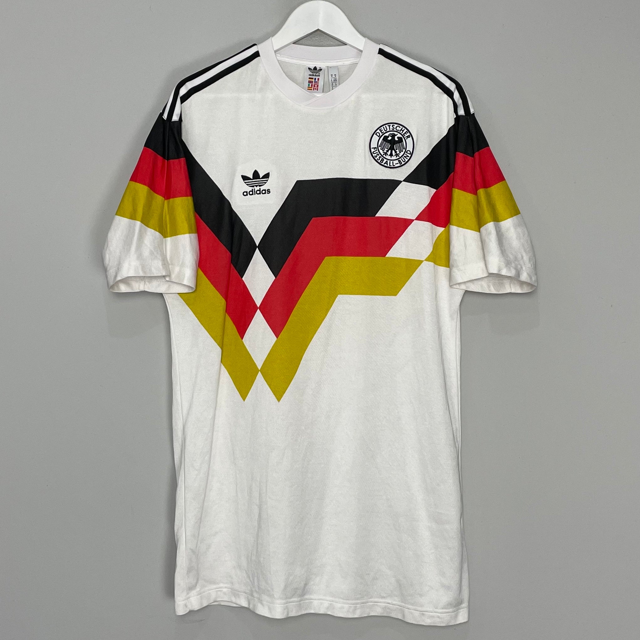 Shop 1990 GERMANY #10 *ADIDAS ORIGINALS* RE-ISSUE* HOME SHIRT (M) ADIDAS, classic football shirts, vintage football shirts & retro soccer jerseys at Cult Kits