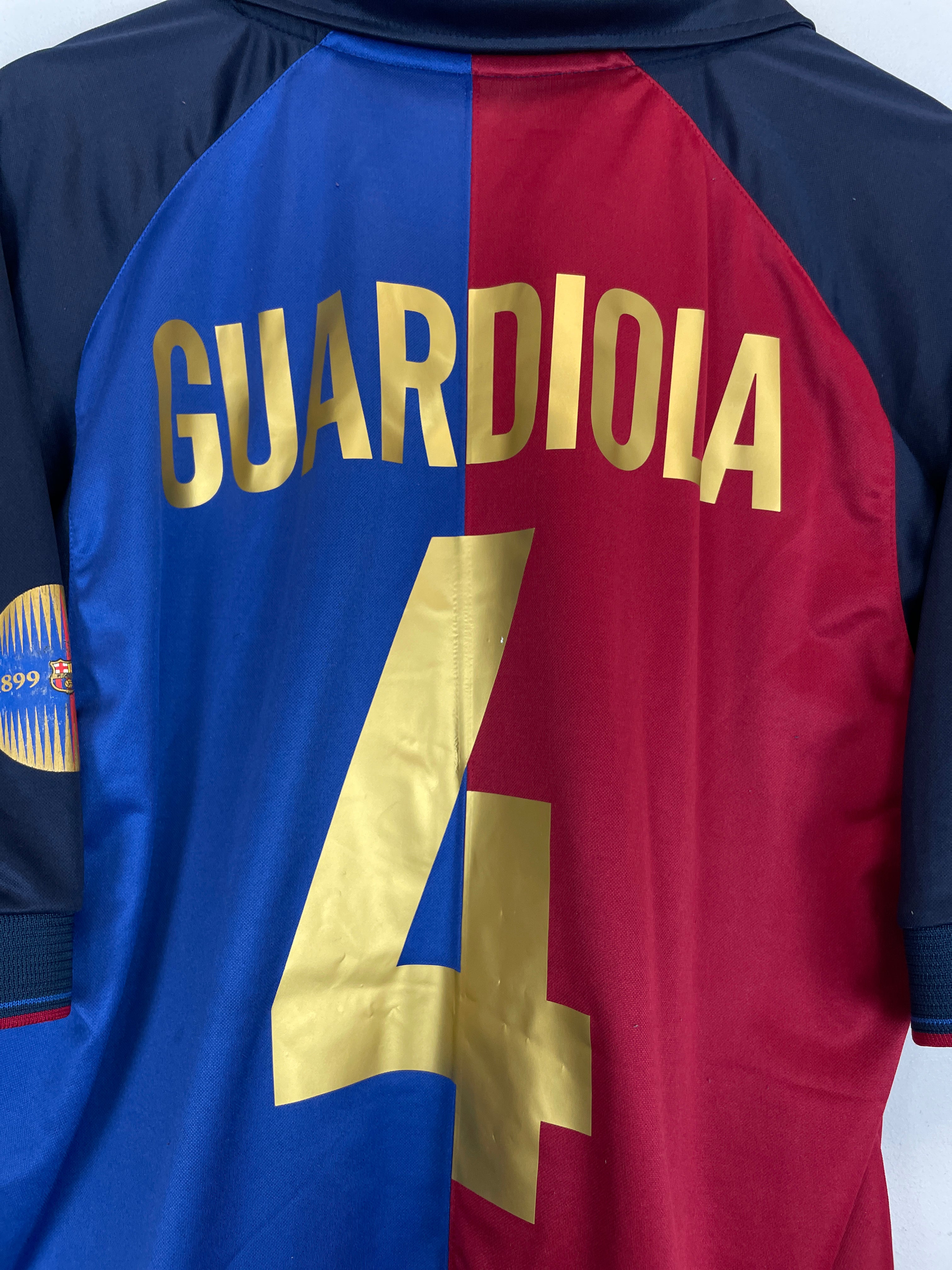 Shop 1999/00 BARCELONA GUARDIOLA #4 *CENTENARY* HOME SHIRT (L) NIKE, classic football shirts, vintage football shirts & retro soccer jerseys at Cult Kits