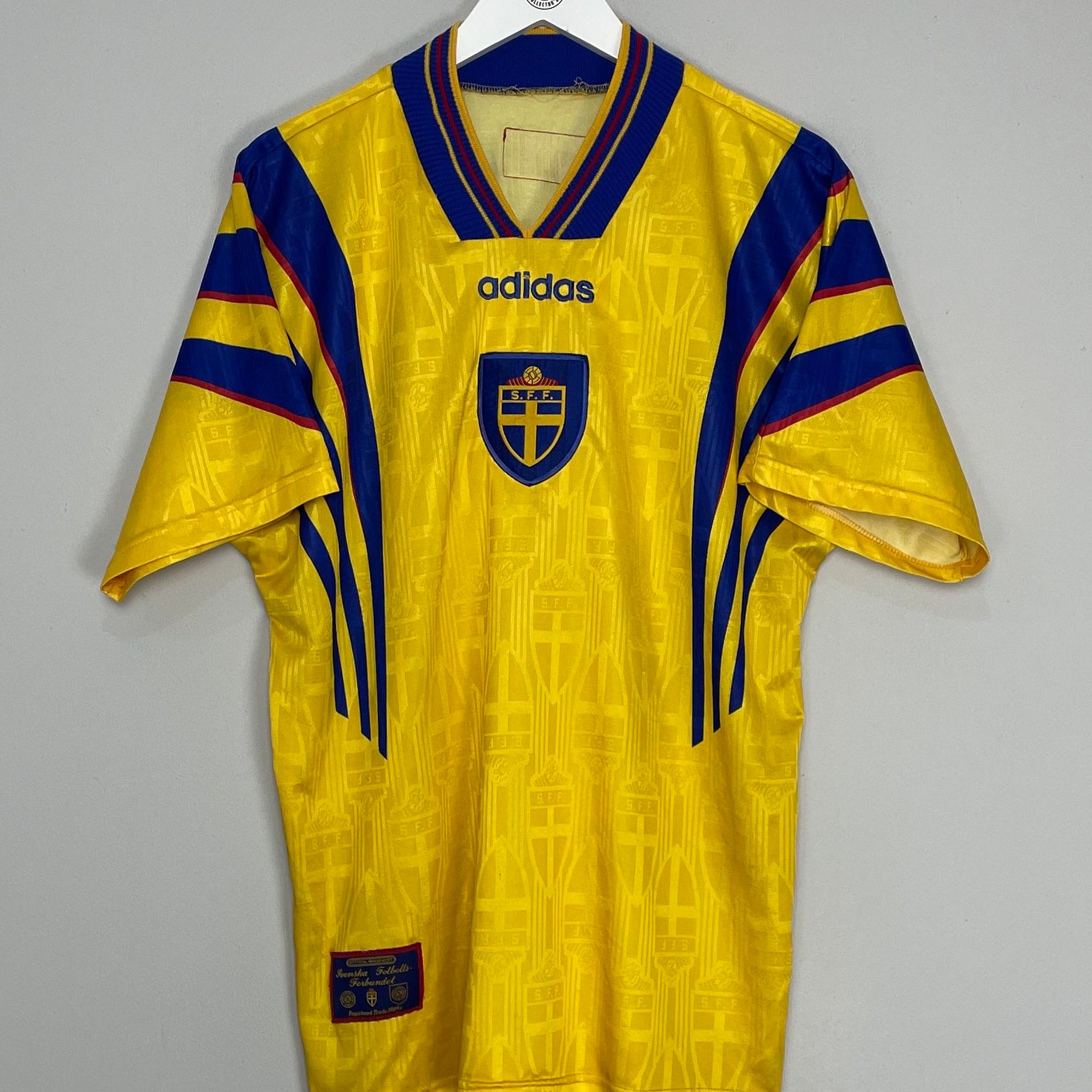 Shop 1996/98 SWEDEN HOME SHIRT (L) ADIDAS, classic football shirts, vintage football shirts & retro soccer jerseys at Cult Kits