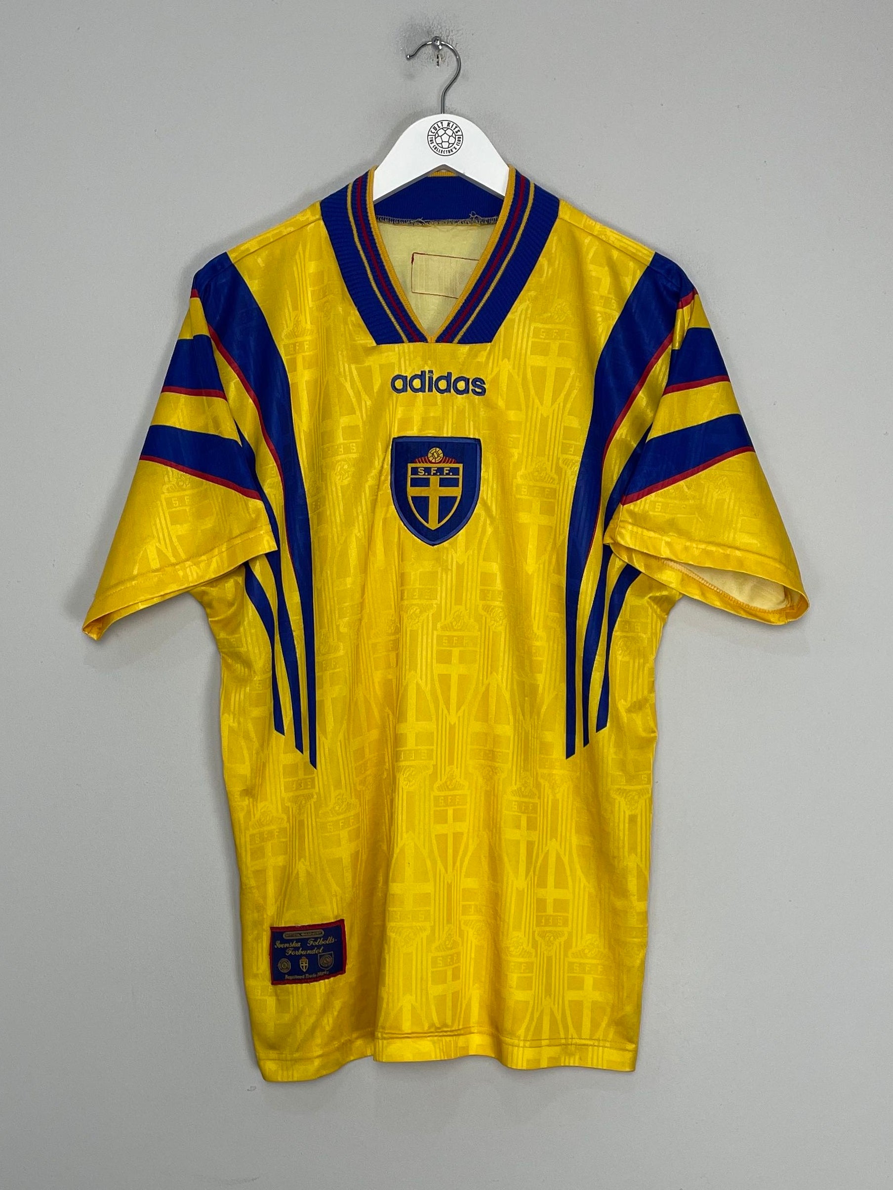 Shop 1996/98 SWEDEN HOME SHIRT (L) ADIDAS, classic football shirts, vintage football shirts & retro soccer jerseys at Cult Kits